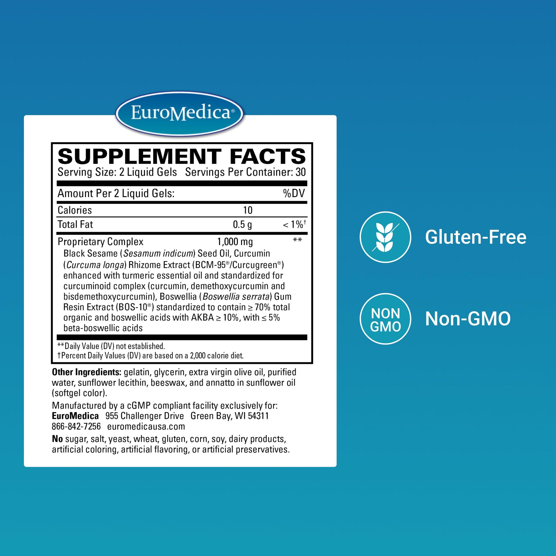 EuroMedica Acute Pain Relief - Dietary Supplement with BCM-95 Curcumin & BOS-10 Boswellia - Black Sesame Seed Oil Supplement to Support Relief of Occasional Discomfort - 60 Liquid Gels EuroMedica uk supplements
