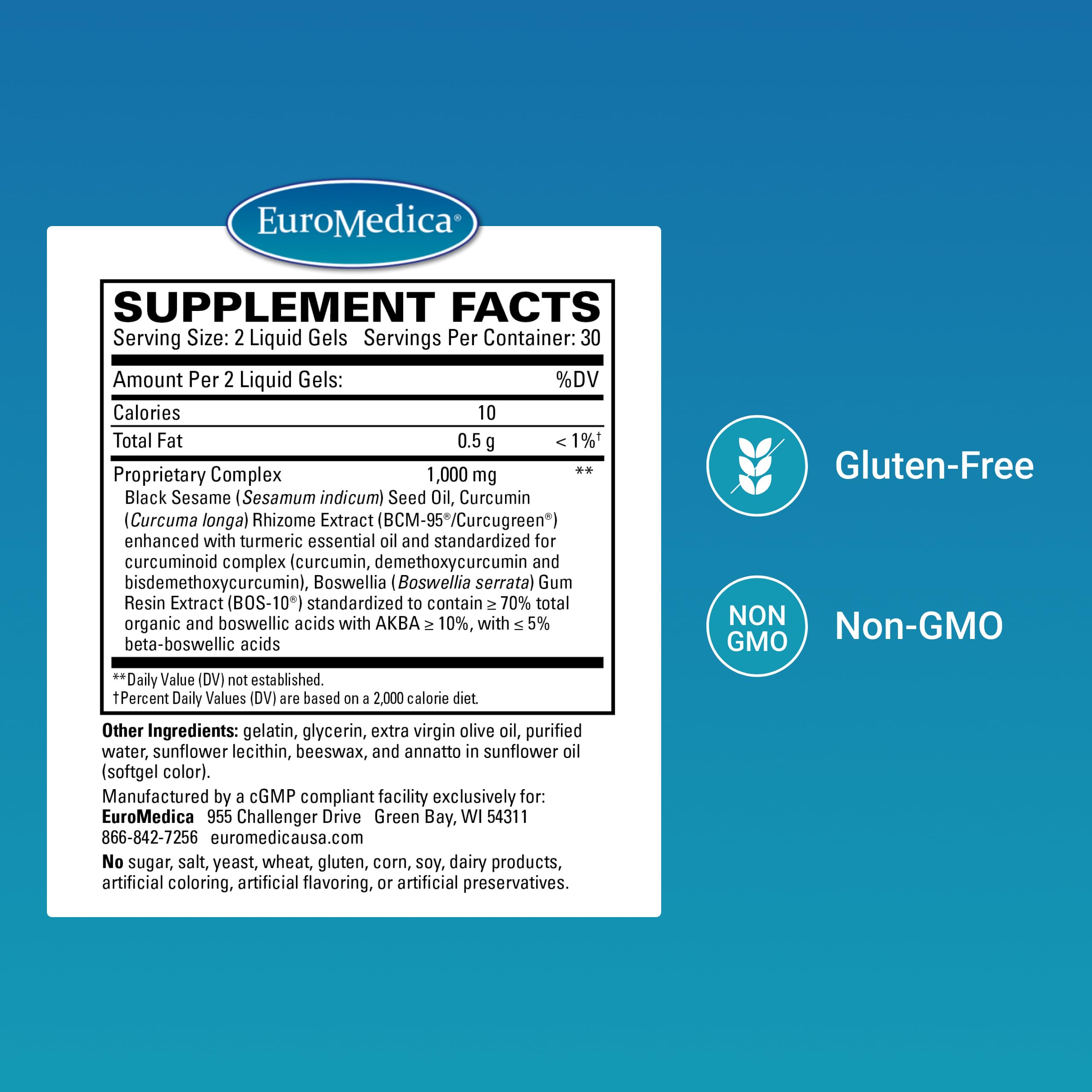 EuroMedica Acute Pain Relief - Dietary Supplement with BCM-95 Curcumin & BOS-10 Boswellia - Black Sesame Seed Oil Supplement to Support Relief of Occasional Discomfort - 60 Liquid Gels EuroMedica uk supplements