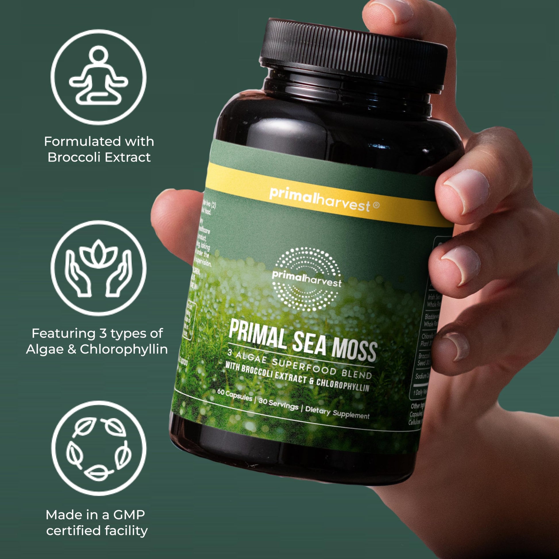 Primal Harvest Sea Moss Capsules with Bladderwack and Irish Sea Moss, Chlorella, Broccoli Seed Extract Plant-Based Supplements for Adults Primal Harvest uk supplements