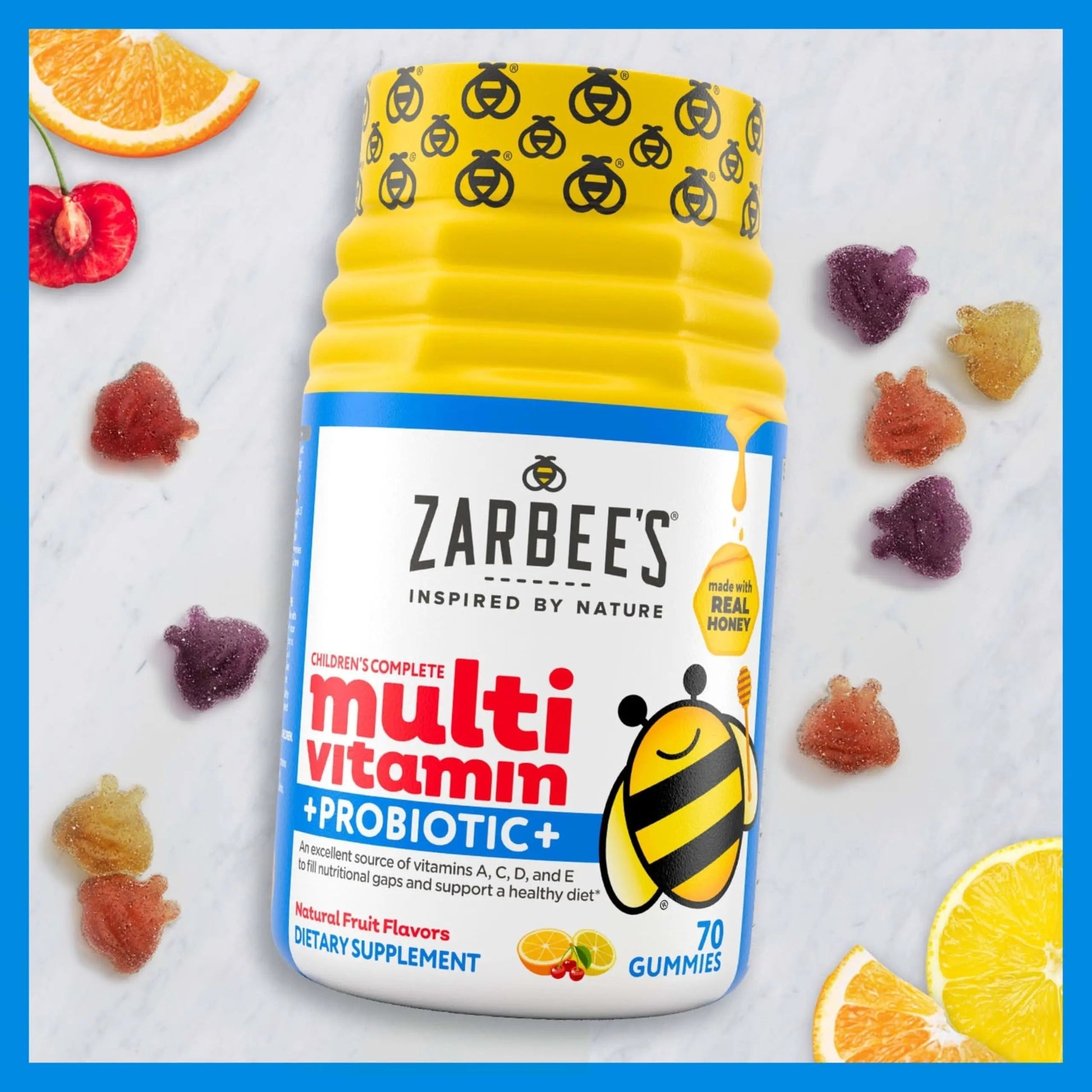 Zarbee's Kid's Complete Multivitamin + Probiotic Gummies with Vitamins A B C D E & zinc for Digestive Health Easy To Chew Kids Daily Multivitamin Gummies Natural Fruit 70 Count Zarbee's uk supplements
