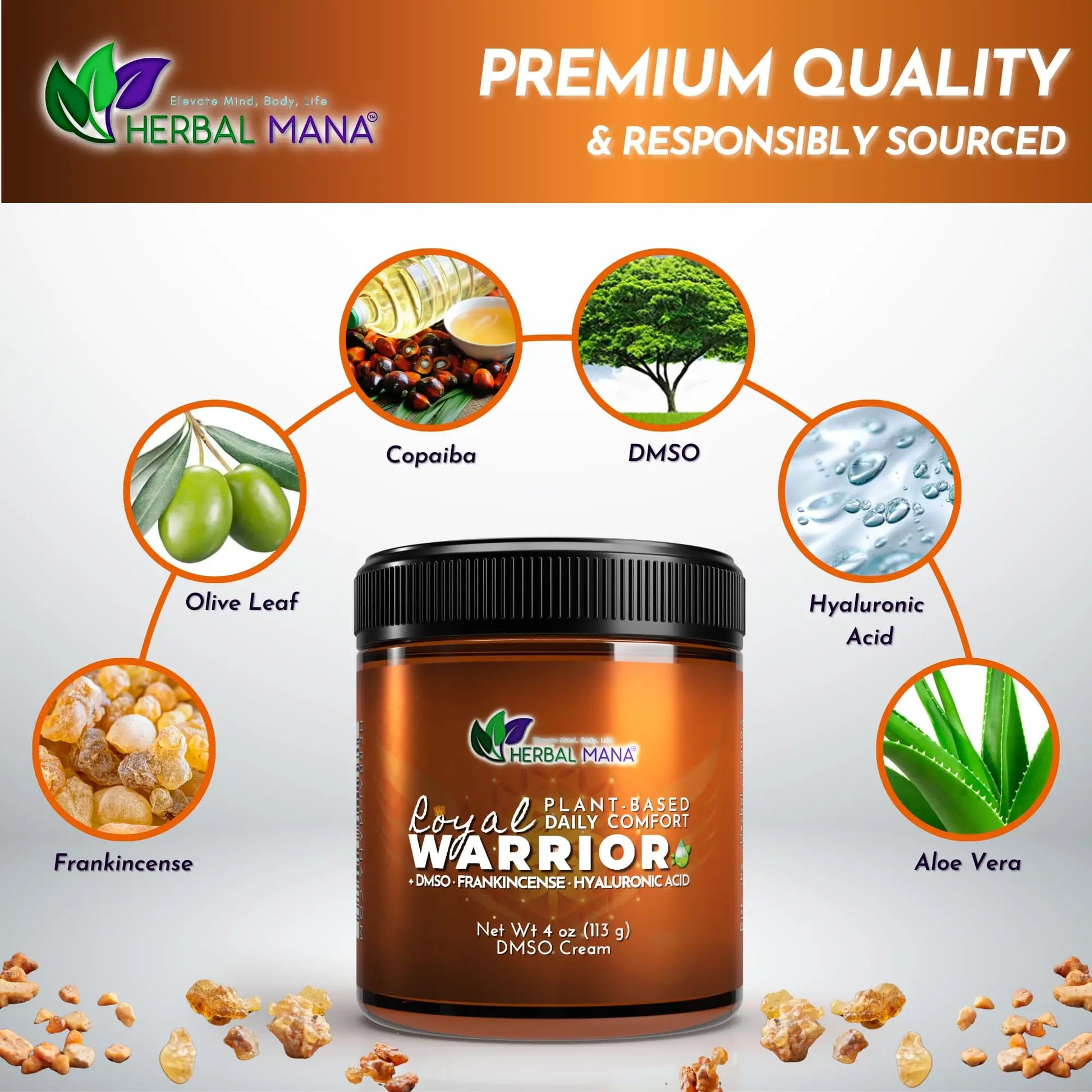 Herbal Mana Frankincense DMSO Body Cream with Magnesium & Hyaluronic Acid | Royal Warrior Herbal Mana uk supplements
