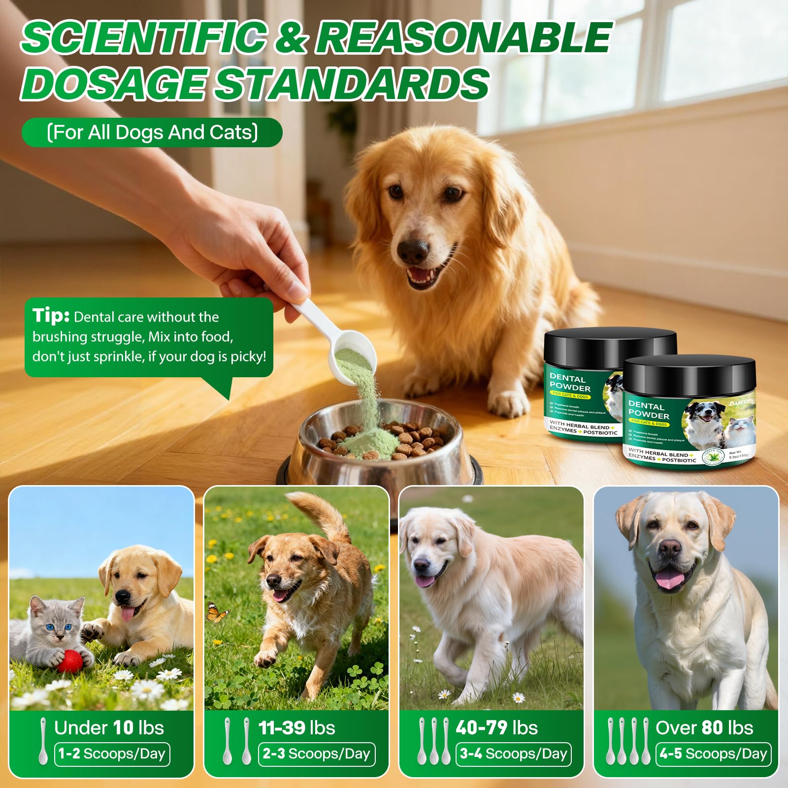 Dog Dental Powder for Teeth Cleaning Plaque & Bad Breath Off, Dental Powder for Dogs Teeth with Natural Herbal Blend & Postbiotics, Dog Teeth Cleaning Powder with Enzymes for Dogs & Cats (3.5oz) AUROS uk supplements
