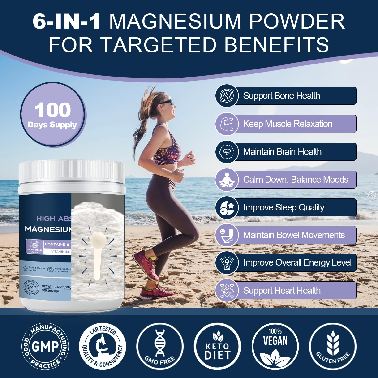 NATURE TARGET Magnesium Powder Supplement with Glycinate, Citrate, Malate, Magnesium Complex with L-Theanine & Vitamin B6 for Muscle, Heart & Brain, Vegan, 10.58 oz (100 Servings), Lemon Orange Flavor NATURE TARGET uk supplements