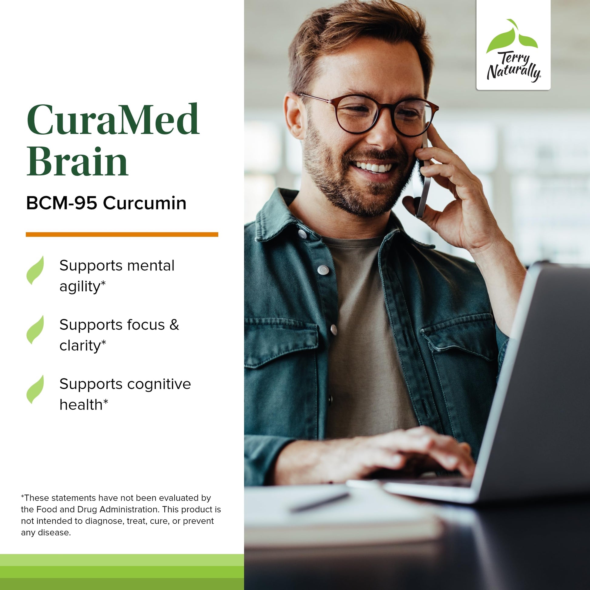 Terry Naturally CuraMed Brain - Dietary Supplement to Support Clarity & Focus - Brain Health Supplement with Curcumin & Turmeric Essential Oil to Aid Concentration - 60 Softgels (2 Pack) Terry Naturally uk supplements