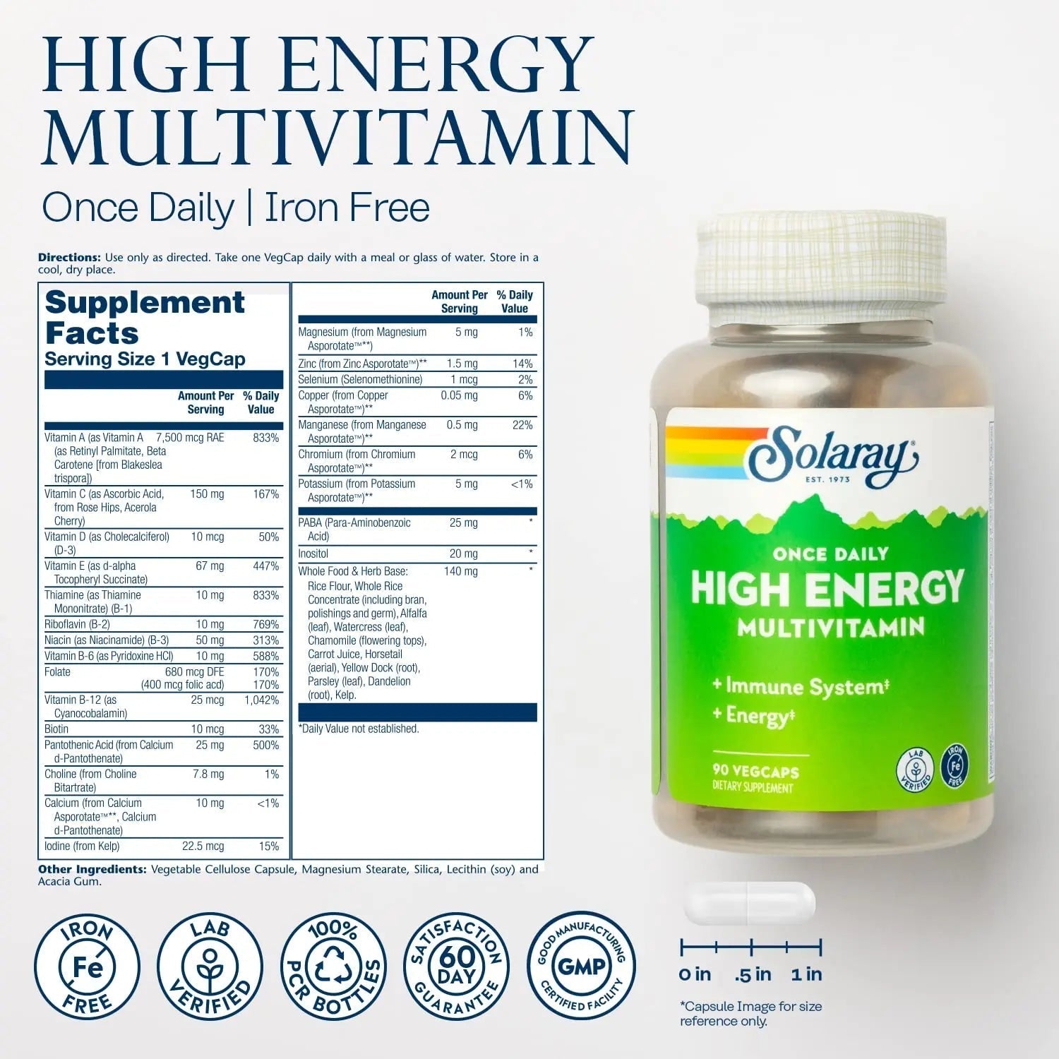 SOLARAY Once Daily High Energy Multivitamin, Iron Free, Immune System and Energy Support, Whole Food and Herb Base Ingredients SOLARAY uk supplements