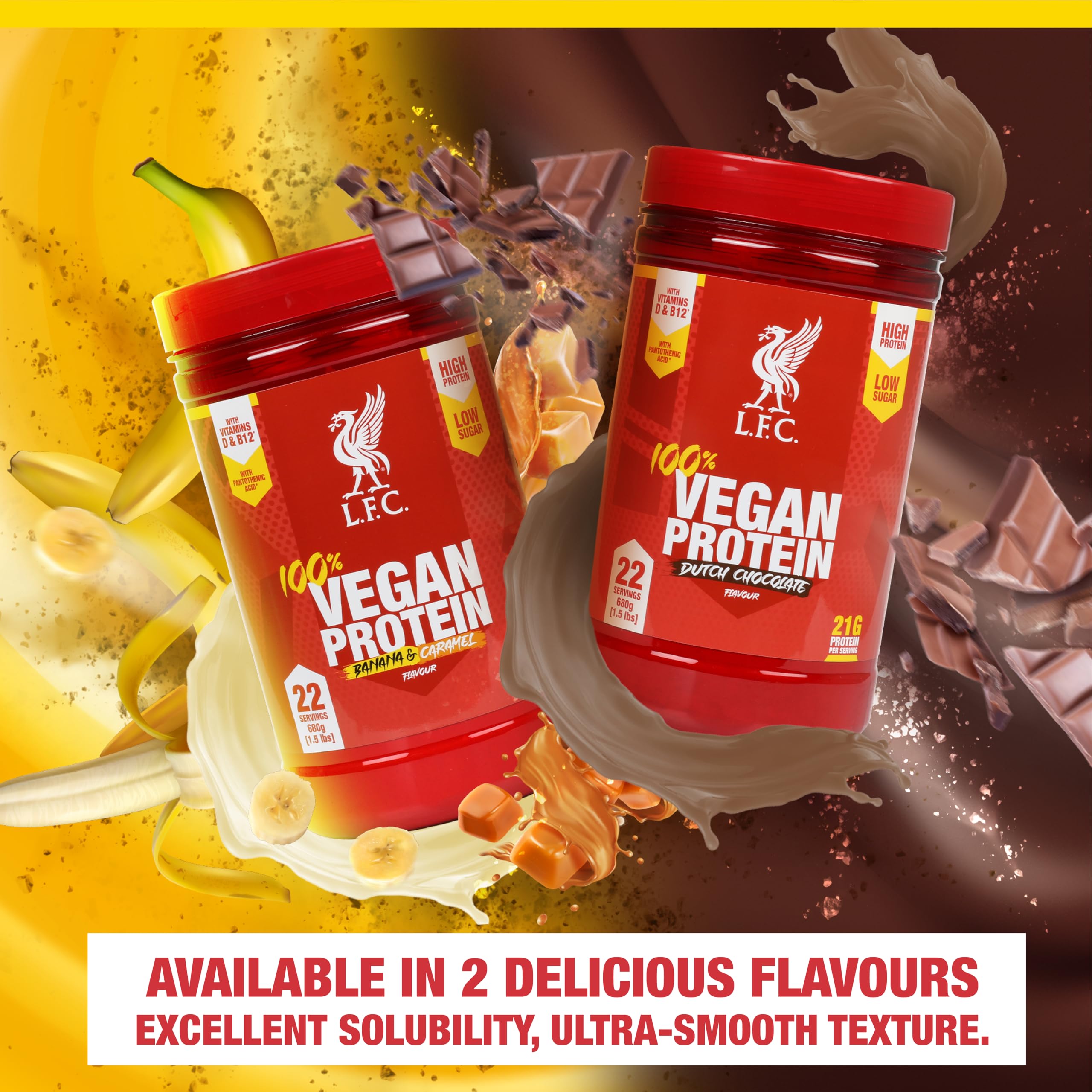 LFC Vegan Protein Powder Banana Caramel Flavour 680g 100% Vegan Protein Powder 21g High Protein, Vector Consumer uk supplements