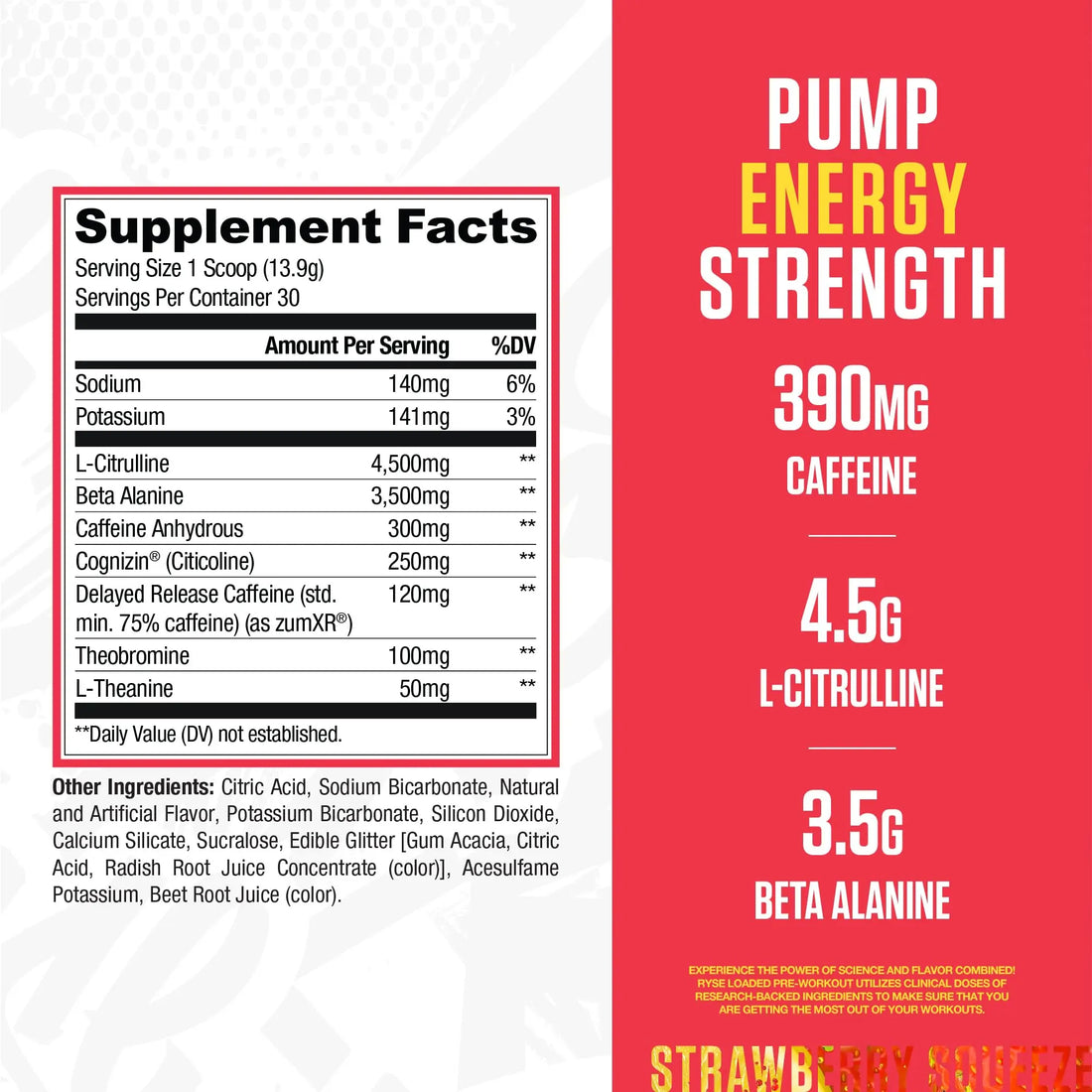 RYSE Loaded Pre Workout Powder - Strawberry Squeeze - Daily Pre-Workout for Men & Women with 390mg Caffeine, Beta Alanine, and Citrulline for Pump RYSE Up Supplements uk supplements