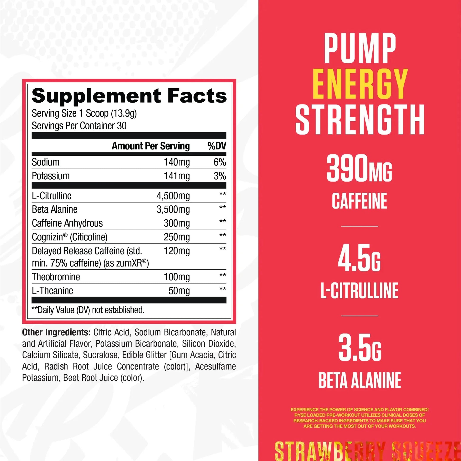 RYSE Loaded Pre Workout Powder - Strawberry Squeeze - Daily Pre-Workout for Men & Women with 390mg Caffeine, Beta Alanine, and Citrulline for Pump RYSE Up Supplements uk supplements