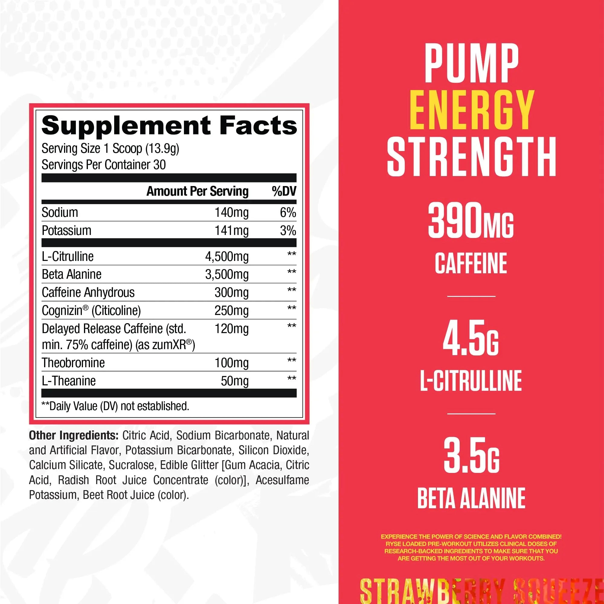 RYSE Loaded Pre Workout Powder - Strawberry Squeeze - Daily Pre-Workout for Men & Women with 390mg Caffeine, Beta Alanine, and Citrulline for Pump RYSE Up Supplements uk supplements