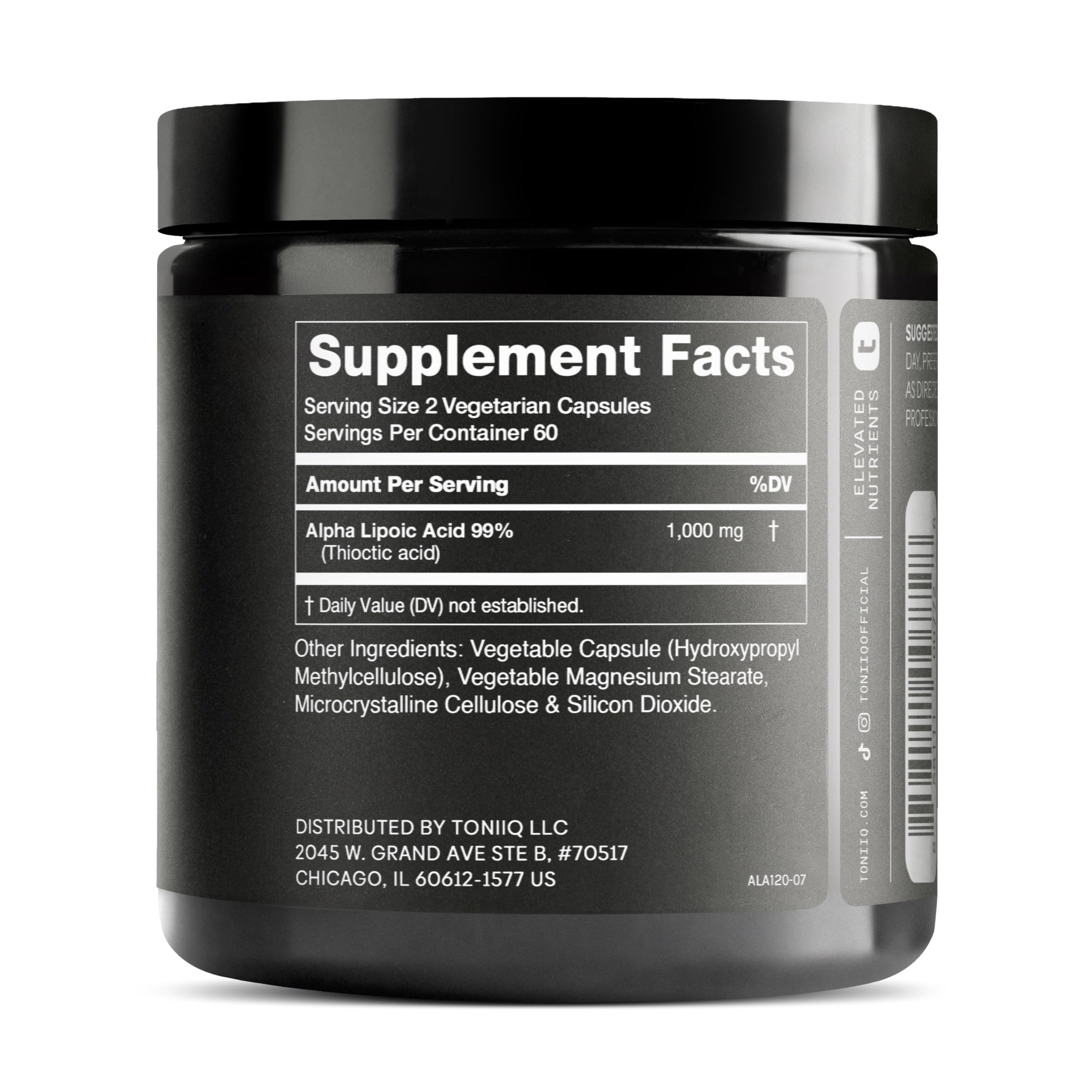 Toniiq 1000mg Ultra High Strength Alpha Lipoic Acid Capsules - Highly Purified 99%+ USP Standard - 120 Capsules ALA Supplement Toniiq uk supplements