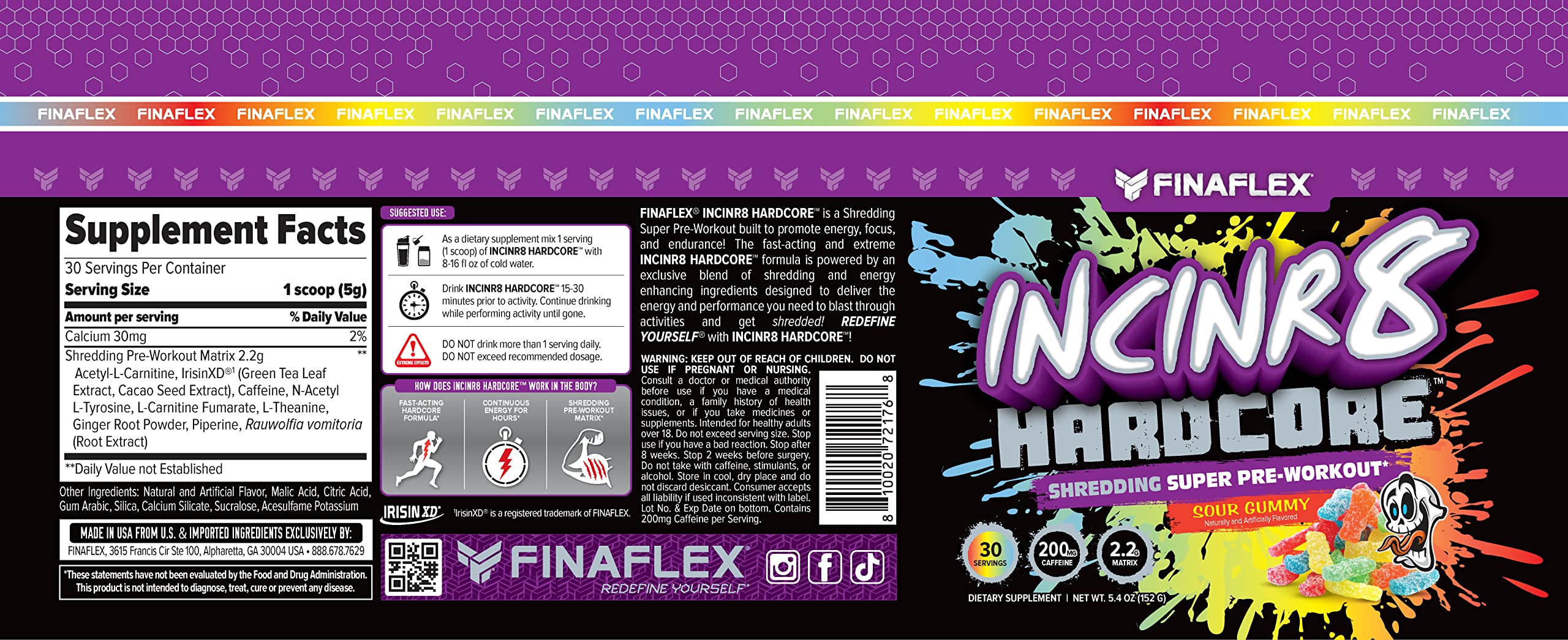 FINAFLEX INCINR8 Hardcore, Sour Gummy - 5.4 oz (30 Servings) - Energy, Focus & Endurance FINAFLEX uk supplements