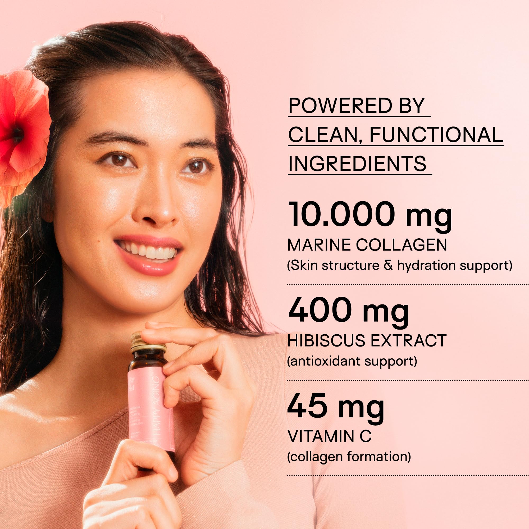 Happy Aging Marine Collagen Peptides Glow Shot 10,000mg - Liquid Collagen for Women with Liposomal Delivery - Promotes Skin Hydration, Elasticity & Radiance - Supports Hair & Nails, 10 Shots Happy Aging uk supplements
