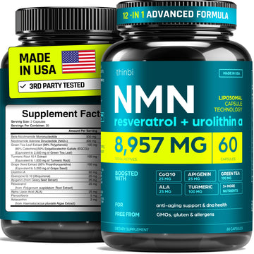 NMN Supplement 8957mg with Real NAD+ Not Just a Booster | Urolithin A, Resveratrol, CoQ10, Alpha Lipoic Acid, Green Tea Extract | Cellular Longevity & Energy Support for Men & Women Thinbi uk supplements