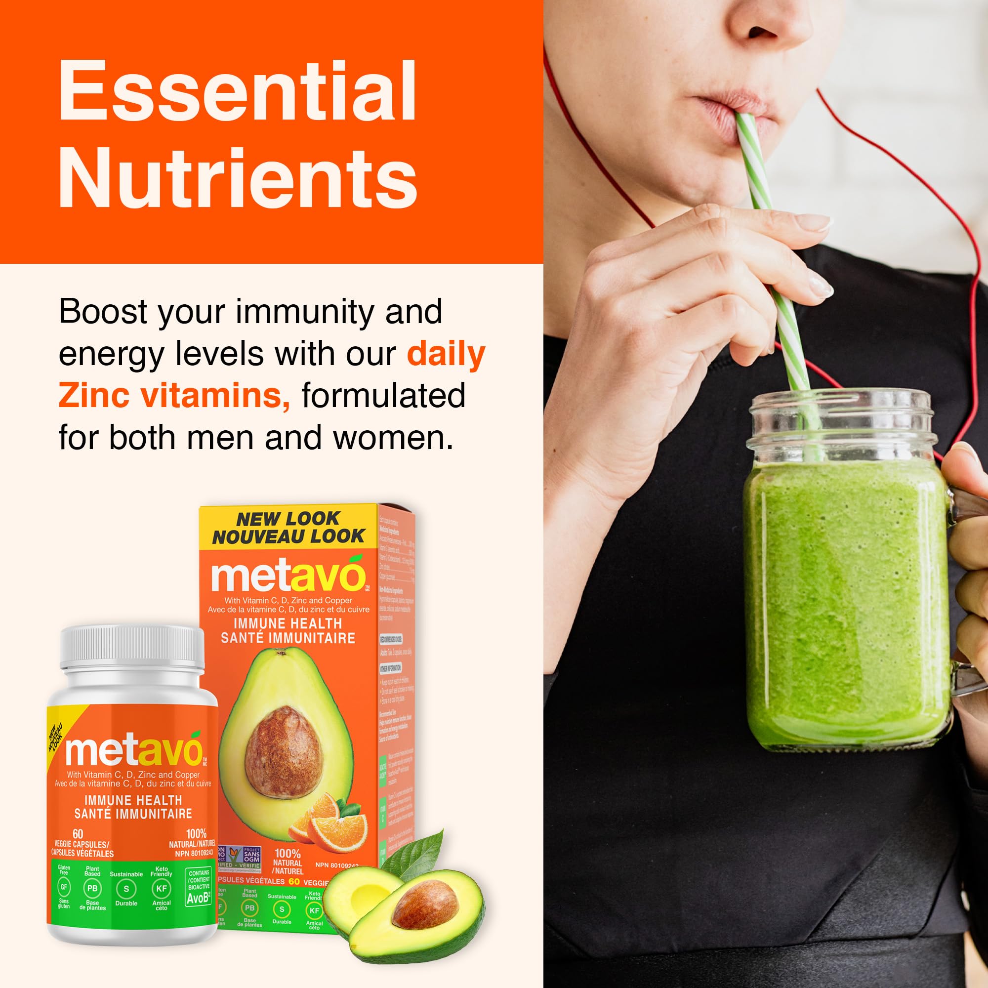 Metavo Immune Health - Natural Immune Support Supplement, Essential Zinc Supplements for Men & Women Enriched with Vitamin C, D & Copper, 60 Vegan Capsules, 30 Servings Metavo uk supplements