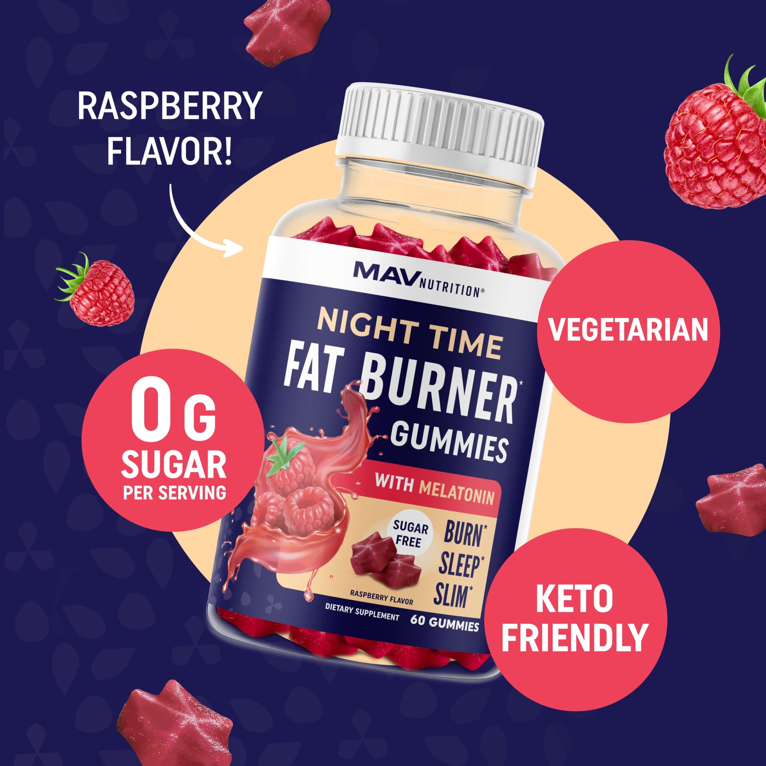Sugar-Free Night Time Fat Burner Gummies for Sleep & Weight Loss Support | Hunger MAV NUTRITION uk supplements