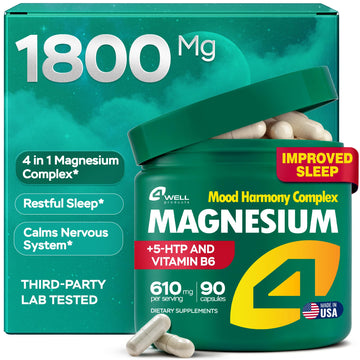 Magnesium Complex for Women – Magnesium for Sleep, Advanced 610mg with Glycinate, Citrate & Vitamin B6 for 3X Absorption + 5-HTP – Supports Sleep, Relaxation, Nerve, Muscle, Bone & Energy Health 4Well Products uk supplements