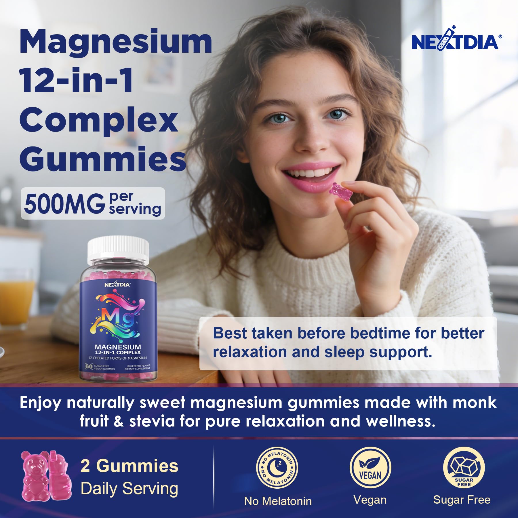 Full Spectrum Magnesium Glycinate Complex 21 in 1 Gummies for Deep Calm Sleep, 12 Forms Magnesium Citrate Malate Taurate Orotate for Women Men + Probiotics w/Ashwagandha, L-Theanine, GABA, 120Cts Nextdia uk supplements