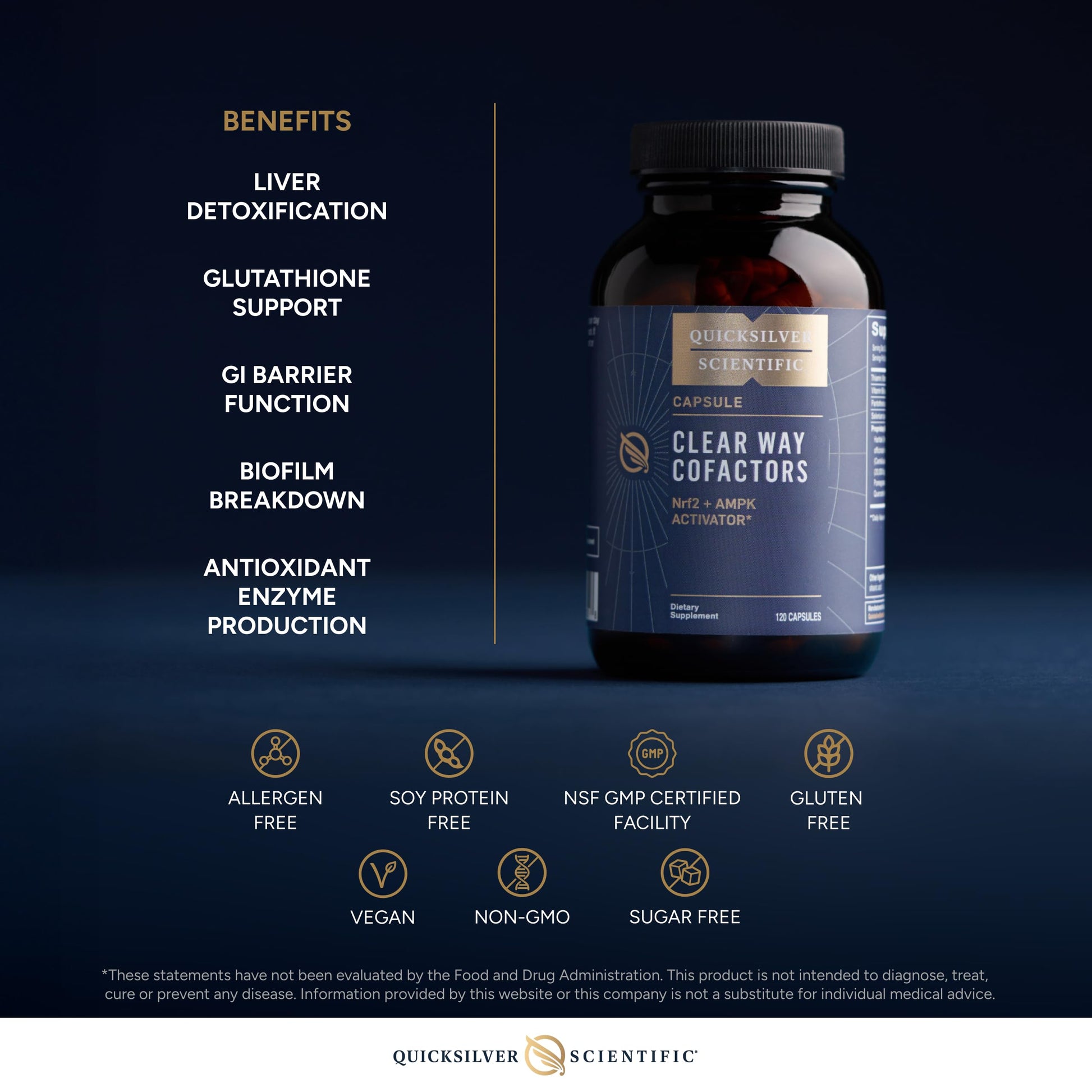 Quicksilver Scientific Clear Way Cofactors - Body Detox Cleanse Support with Vitamin B1, Dandelion Extract, Quercetin & Nattokinase Enzyme - Antioxidant Cleanse to Support Gut Health (120 Capsules) Quicksilver Scientific uk supplements