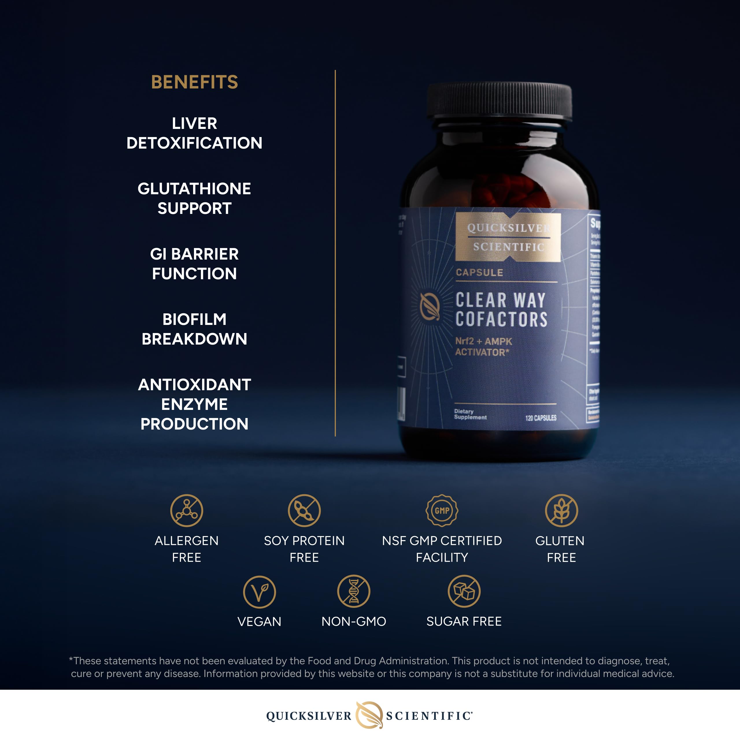 Quicksilver Scientific Clear Way Cofactors - Body Detox Cleanse Support with Vitamin B1, Dandelion Extract, Quercetin & Nattokinase Enzyme - Antioxidant Cleanse to Support Gut Health (120 Capsules) Quicksilver Scientific uk supplements