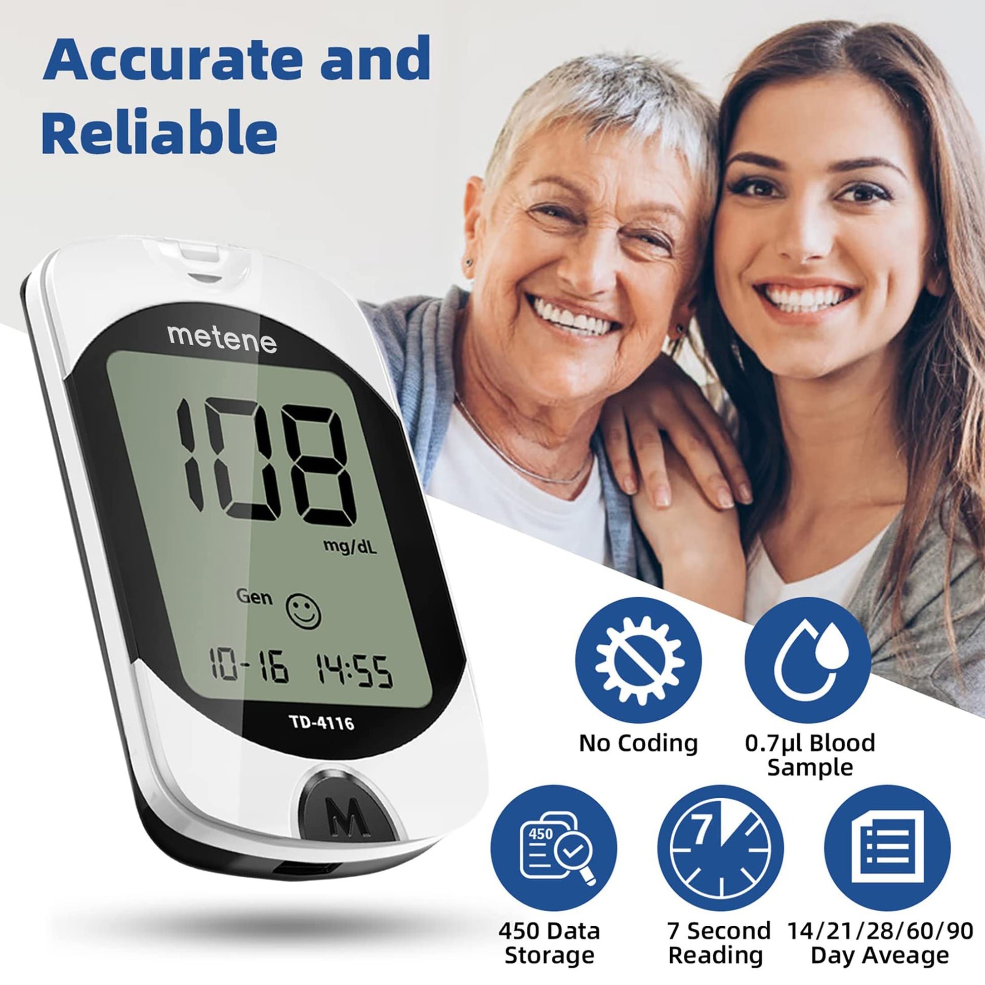 Metene TD-4116 Blood Glucose Monitor Kit, 100 Glucometer Strips Metene uk supplements