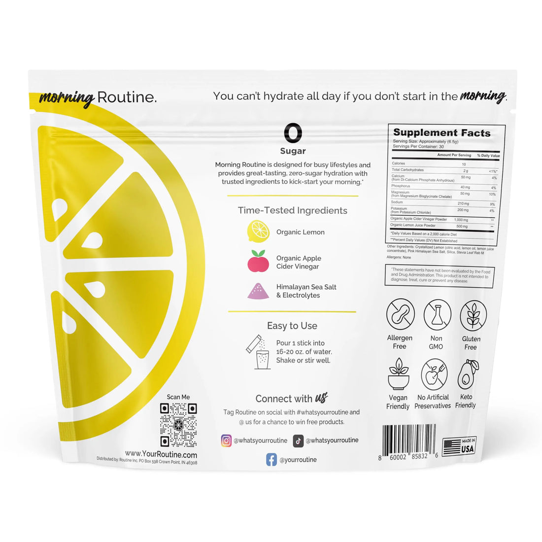 ROUTINE Morning Daily Hydration | Electrolyte Powder Packets | Lemon, Apple Cider Vinegar & Sea Salt Drink Mix | Sugar-Free, Keto & Paleo-Friendly | 3rd-Party ROUTINE uk supplements