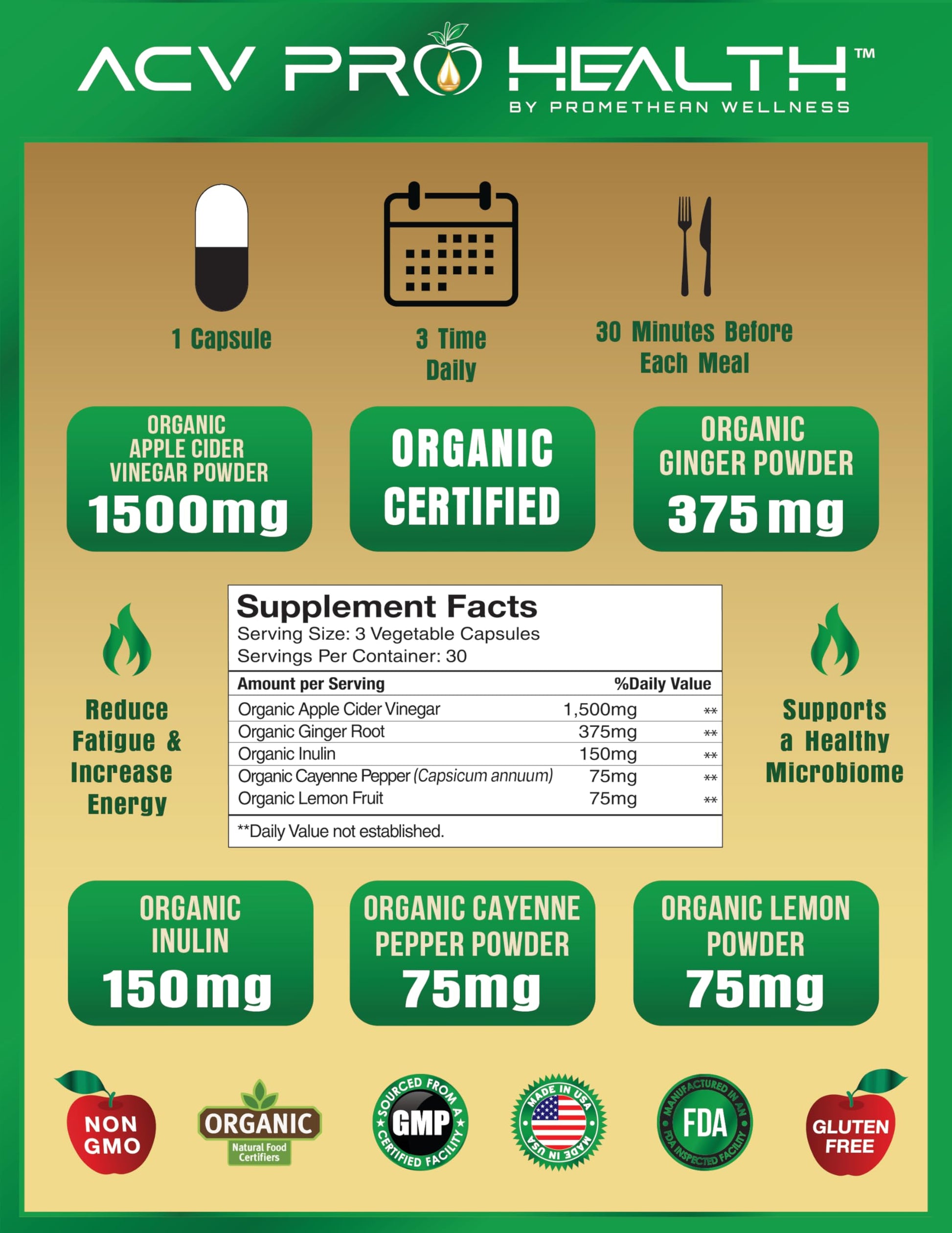 Certified Organic Apple Cider Vinegar Capsules Pro with Mother Acv Pills Detox Promethean Wellness uk supplements