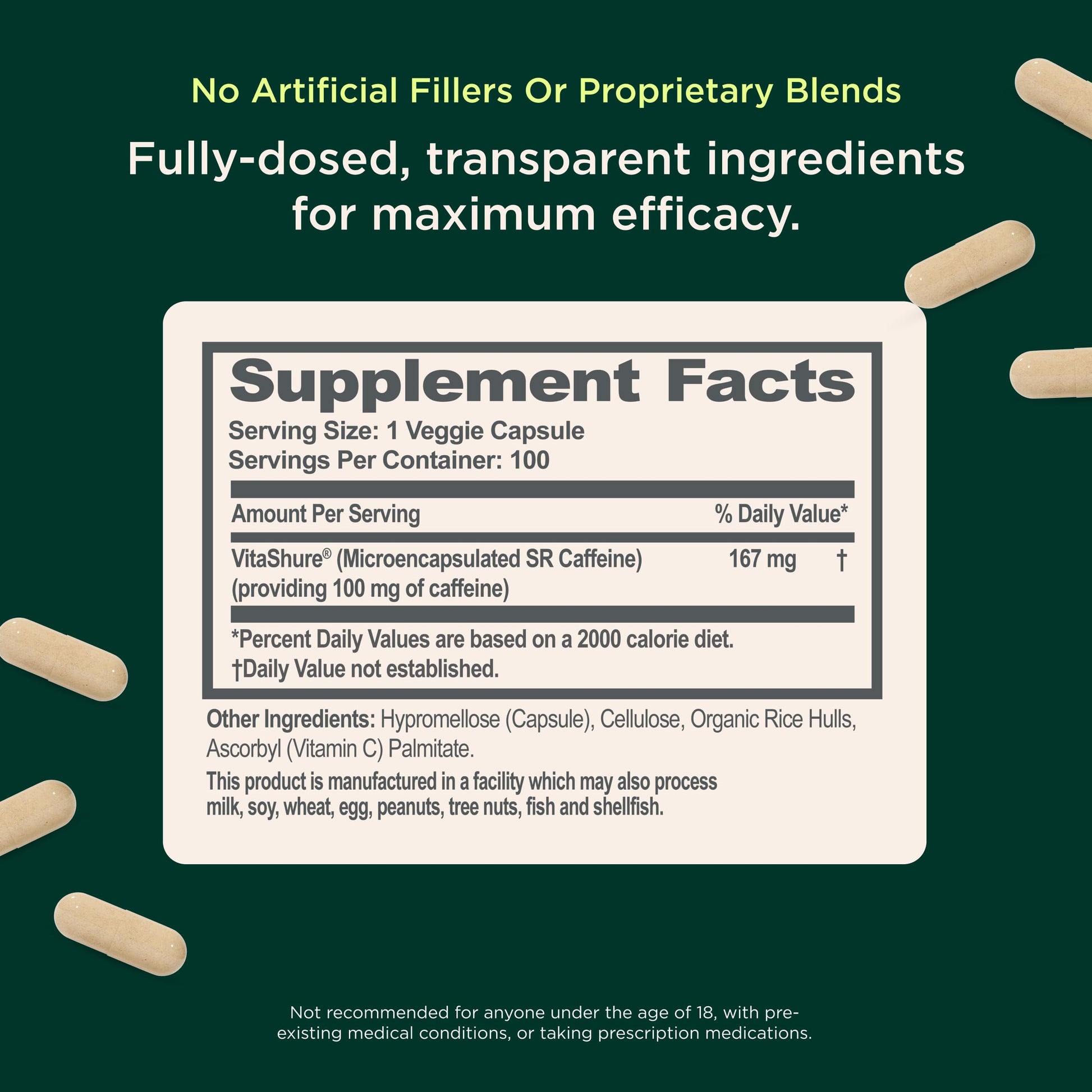 Genius Caffeine - Sustained-Release Microencapsulated Caffeine Pills for Smooth, Long-Lasting Energy & Focus - No Jitters or Crash - 100mg per Capsule - 100 Servings - Natural Performance Booster The Genius Brand uk supplements