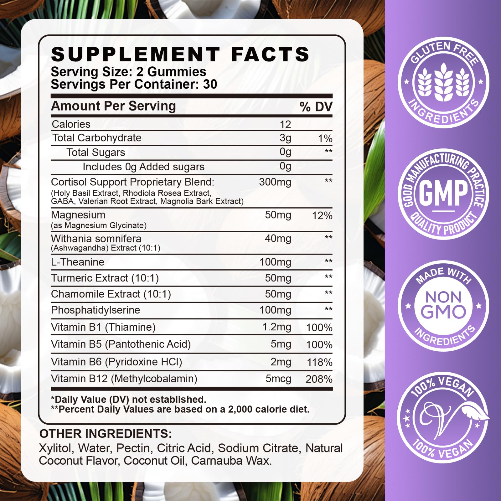Cortisol Gummies for Women - Cortisol Supplements with Magnesium Glycinate, Ashwagandha, L-Theanine, Vitamin B Complex for Relaxation, Sleep, Calm Mood & Focus - Vegan, Sugar Free Coconut Flavor GZ HAOYUAN uk supplements