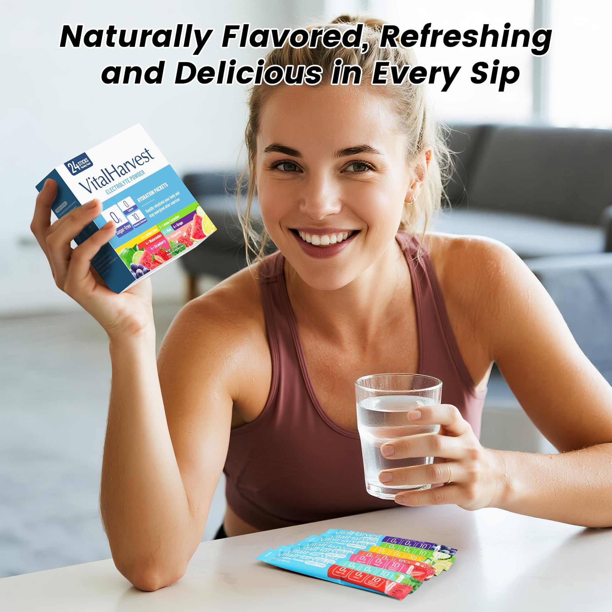 24 Sticks Electrolytes Powder Packets 7 Flavors Sugar Free Hydration Packets Liquid Daily IV Drink Mix, Low Sodium, Lemon Lime, Watermelon, Strawberry, Grape VitalHarvest uk supplements