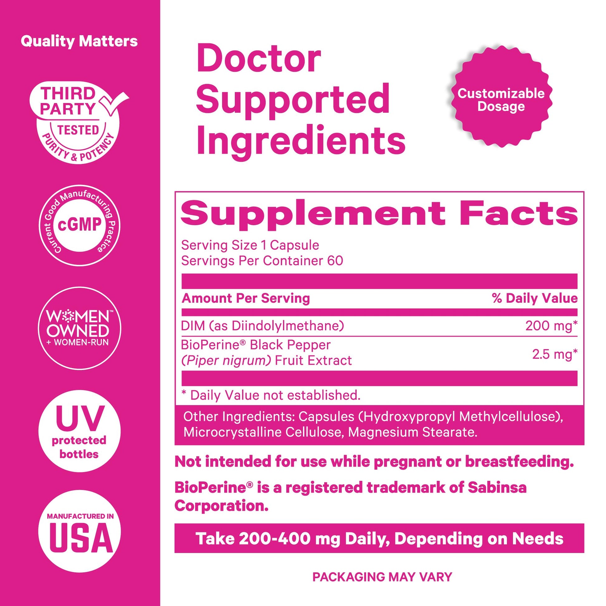 Pink Stork DIM Supplement for Women - Estrogen and Hormone Balance for Menopause, Perimenopause & PMS - DIM 200 mg Plus BioPerine for Mood Support - 60 Day Supply Pink Stork uk supplements