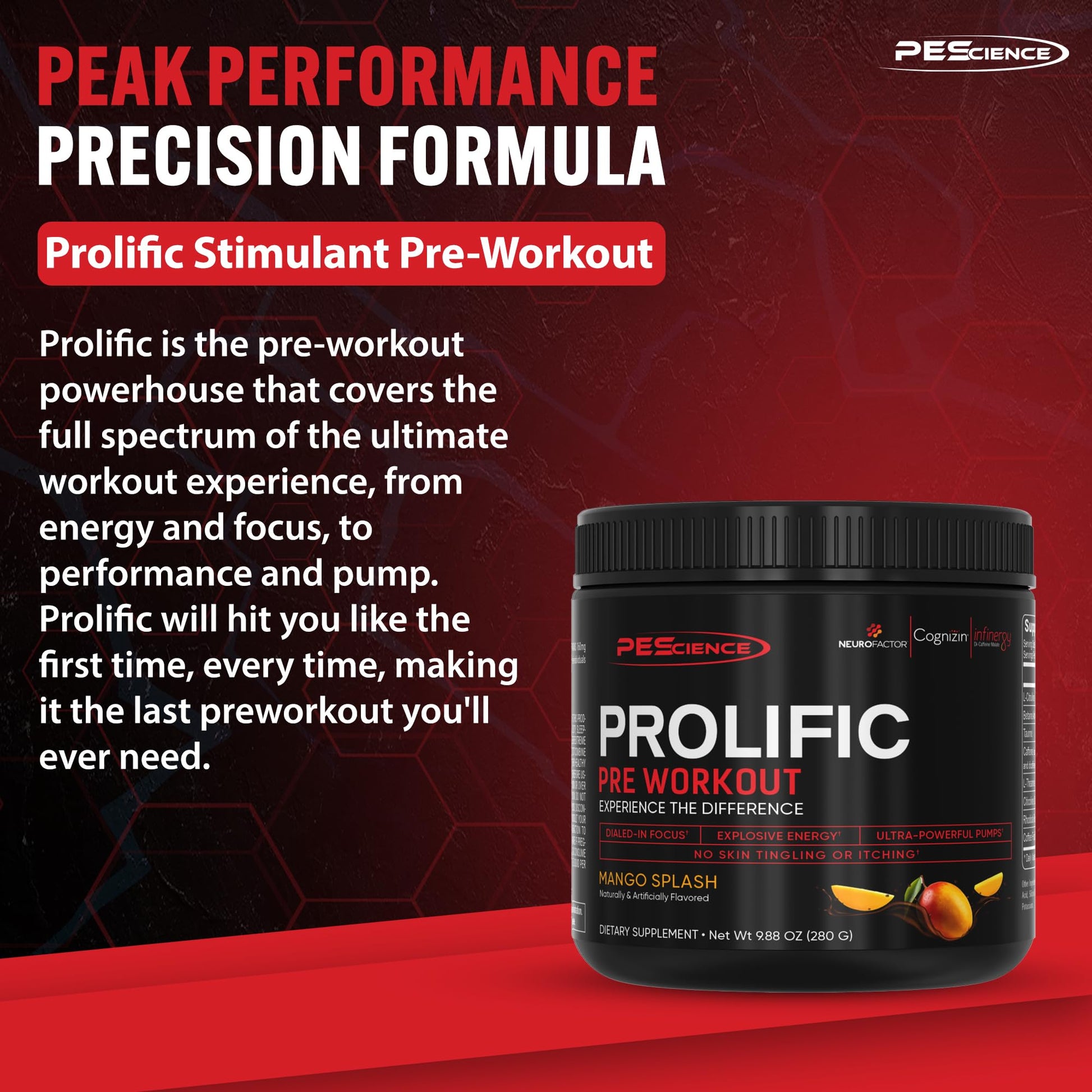 PEScience Prolific Pre Workout Powder for Men & Women with L-Citrulline Nitric Oxide Booster, Energy Powder & Nootropic for Focus – Preworkout Without Beta Alanine – 40 Scoops, Mango Splash PEScience uk supplements