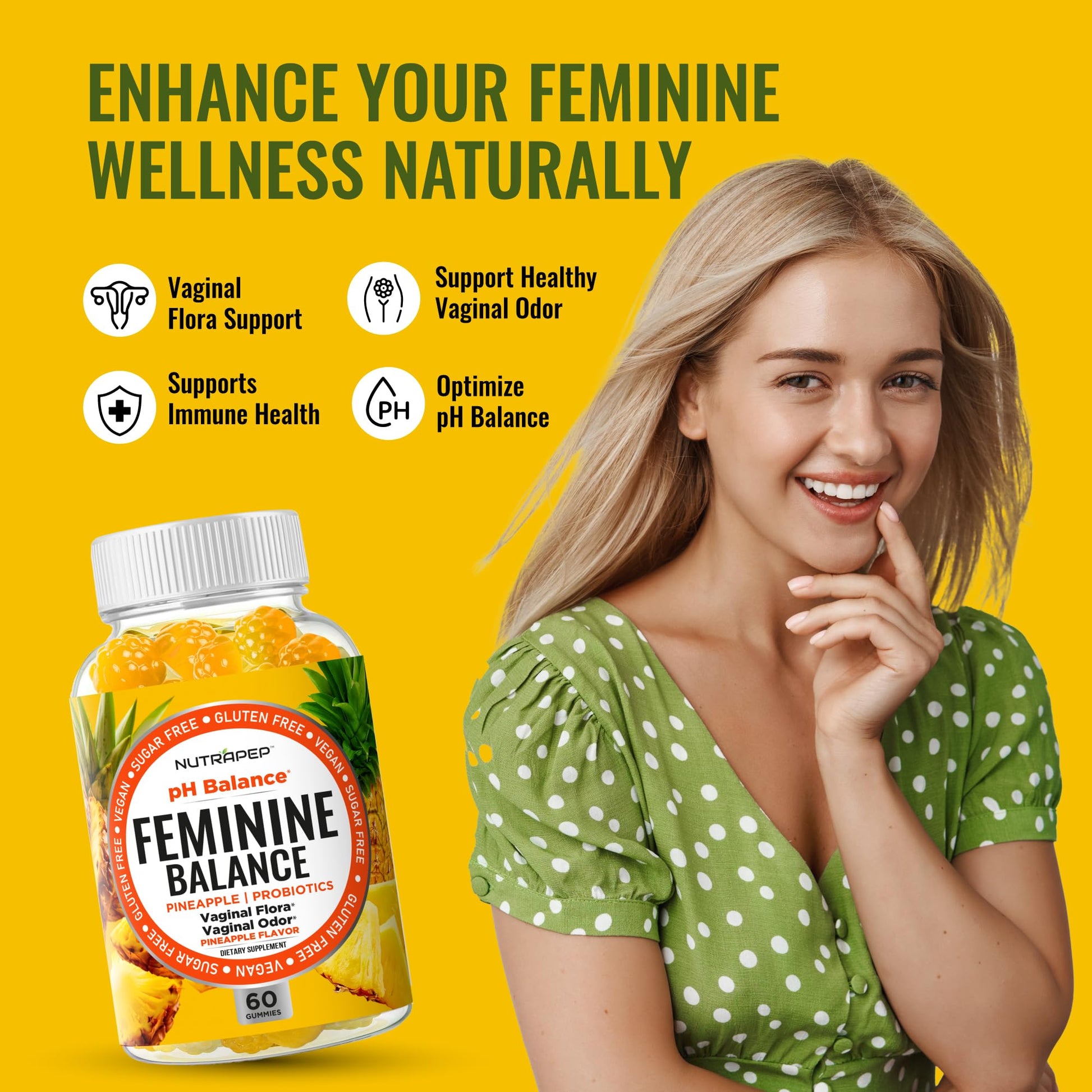 NutraPep Feminine Balance Probiotics Gummies for Women - Vaginal Health & Women's pH Balance Natural Gummy Supplement with Cranberry Pineapple Powder - Sugar Free Gluten Free Vegan (Pack of 2) NutraPep uk supplements