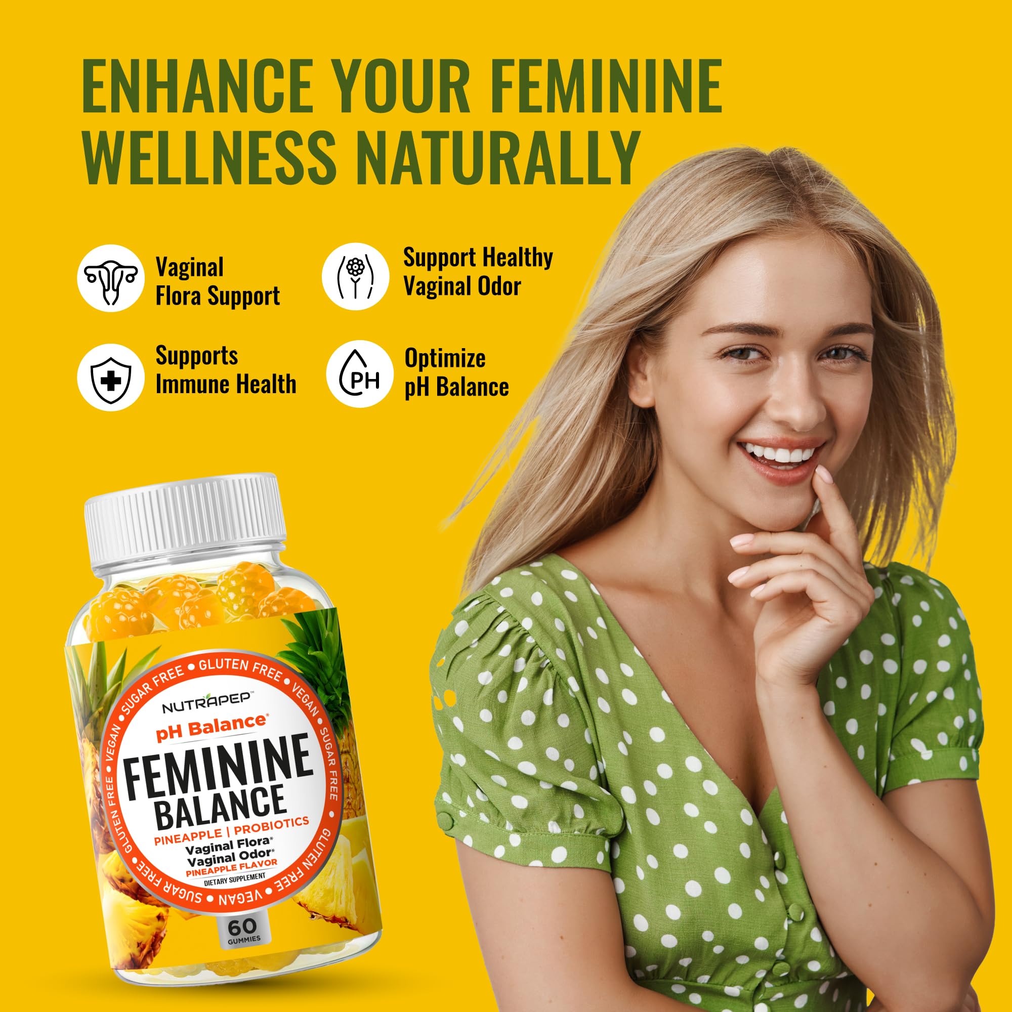 NutraPep Feminine Balance Probiotics Gummies for Women - Vaginal Health & Women's pH Balance Natural Gummy Supplement with Cranberry Pineapple Powder - Sugar Free Gluten Free Vegan (Pack of 2) NutraPep uk supplements
