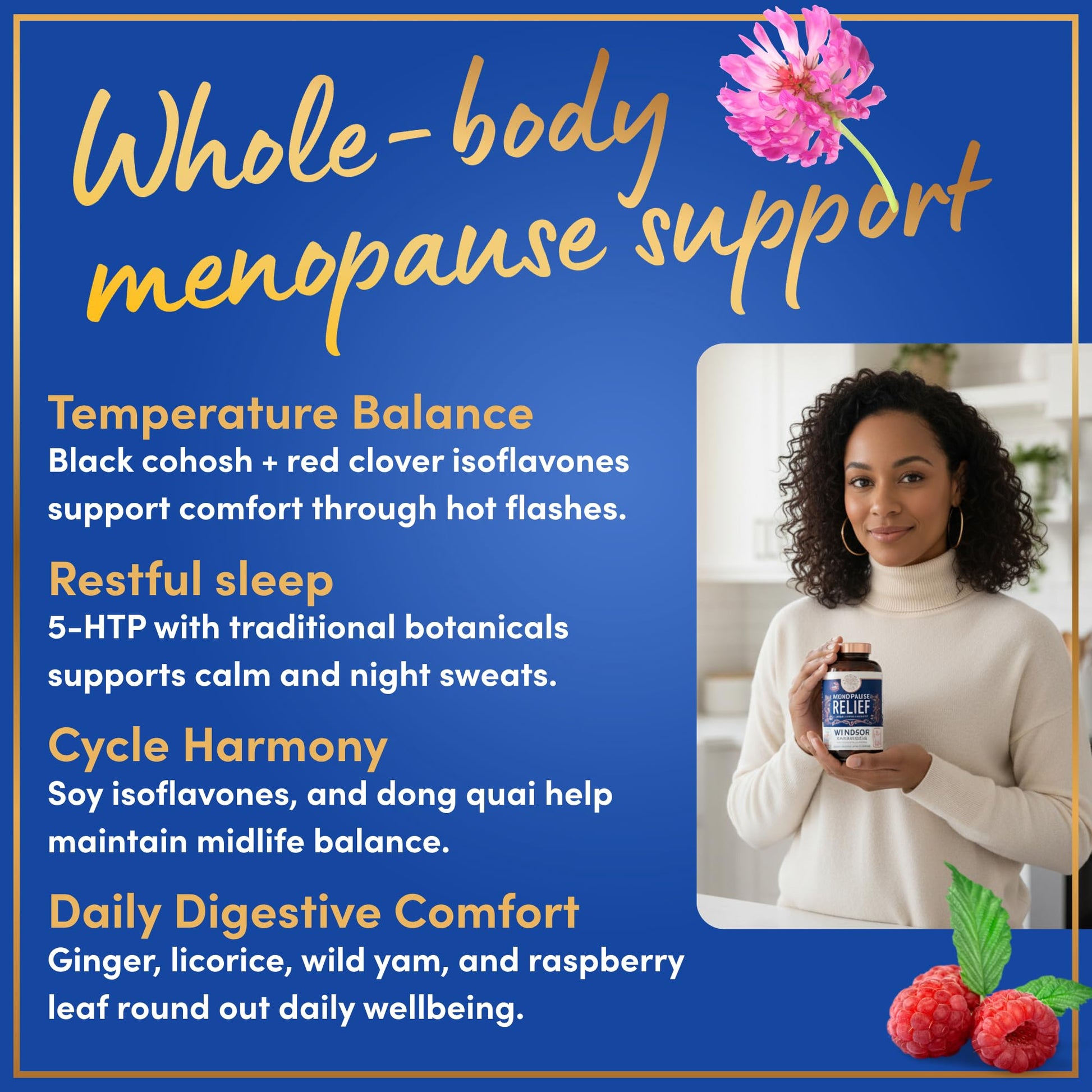 Menopause Supplements for Women - 5-HTP, Dong Quai, Black Cohosh for Menopause Hot Flashes, Night Sweats Relief Support - Womens Pre Meno Premenopausal Perimenopause Supplement - 90 Caps WINDSOR BOTANICALS uk supplements