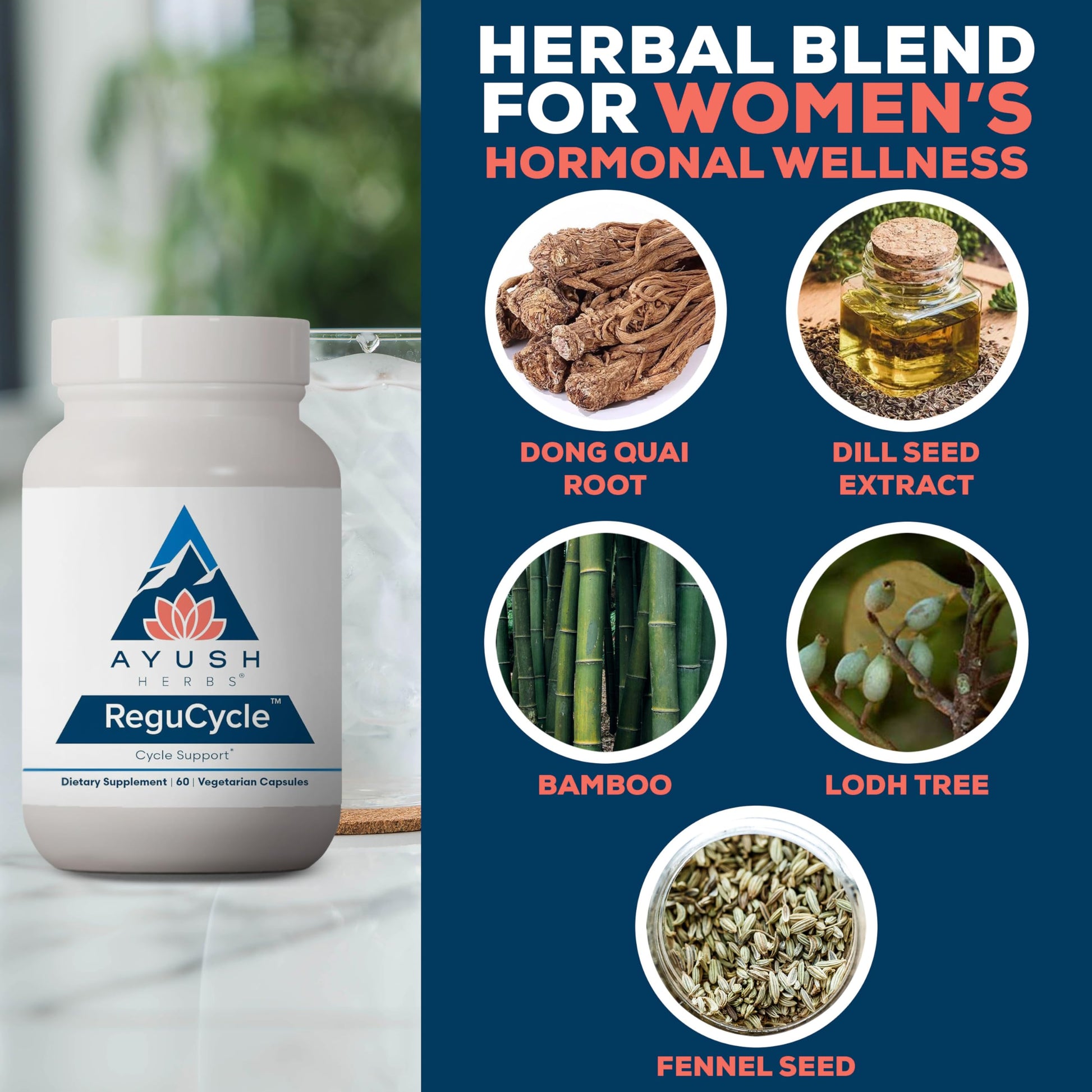 Ayush Herbs Regu-Cycle - Hormone Balance for Women, Hormonal Support, Period Support & Relief, Reproductive Health, Regulate Menstrual Cycle, Ovarian Support Supplement - 60 Vegetarian Capsules Ayush Herbs uk supplements
