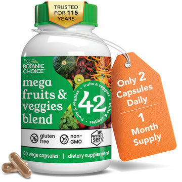 Botanic Choice Since 1910 - Mega Fruits & Veggies Blend - 42 Fruits and Vegetables - 2 Caps Daily - 60 Count Supplement Botanic Choice uk supplements