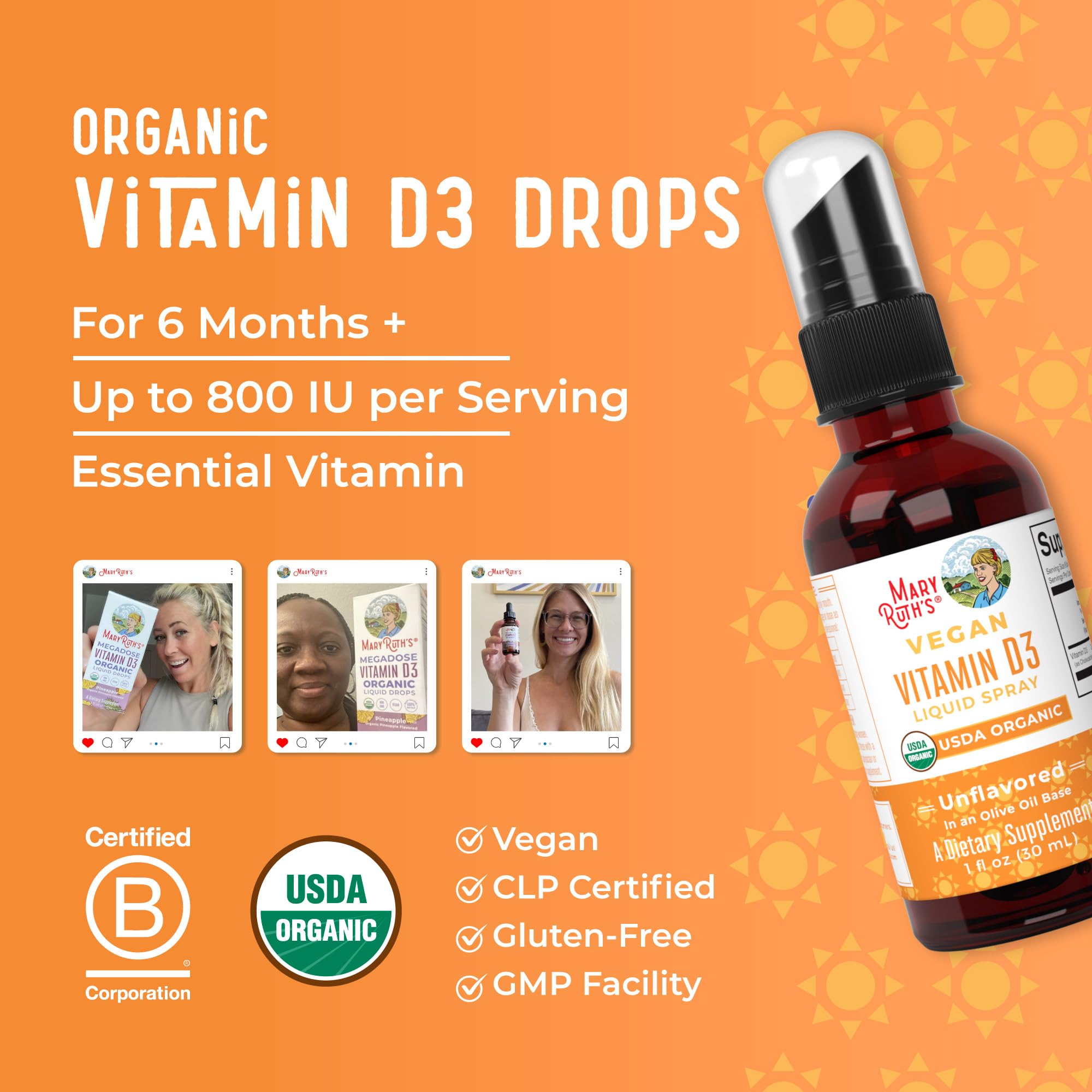 MaryRuth Organics Vitamin D USDA Organic | VIT D3 Liquid | Sugar Free | Liquid VIT D Spray Immune Support for Adults & Kids | Bone Health| Vegan | Gluten Free | Non-GMO | 30 Servings MARYRUTH'S uk supplements
