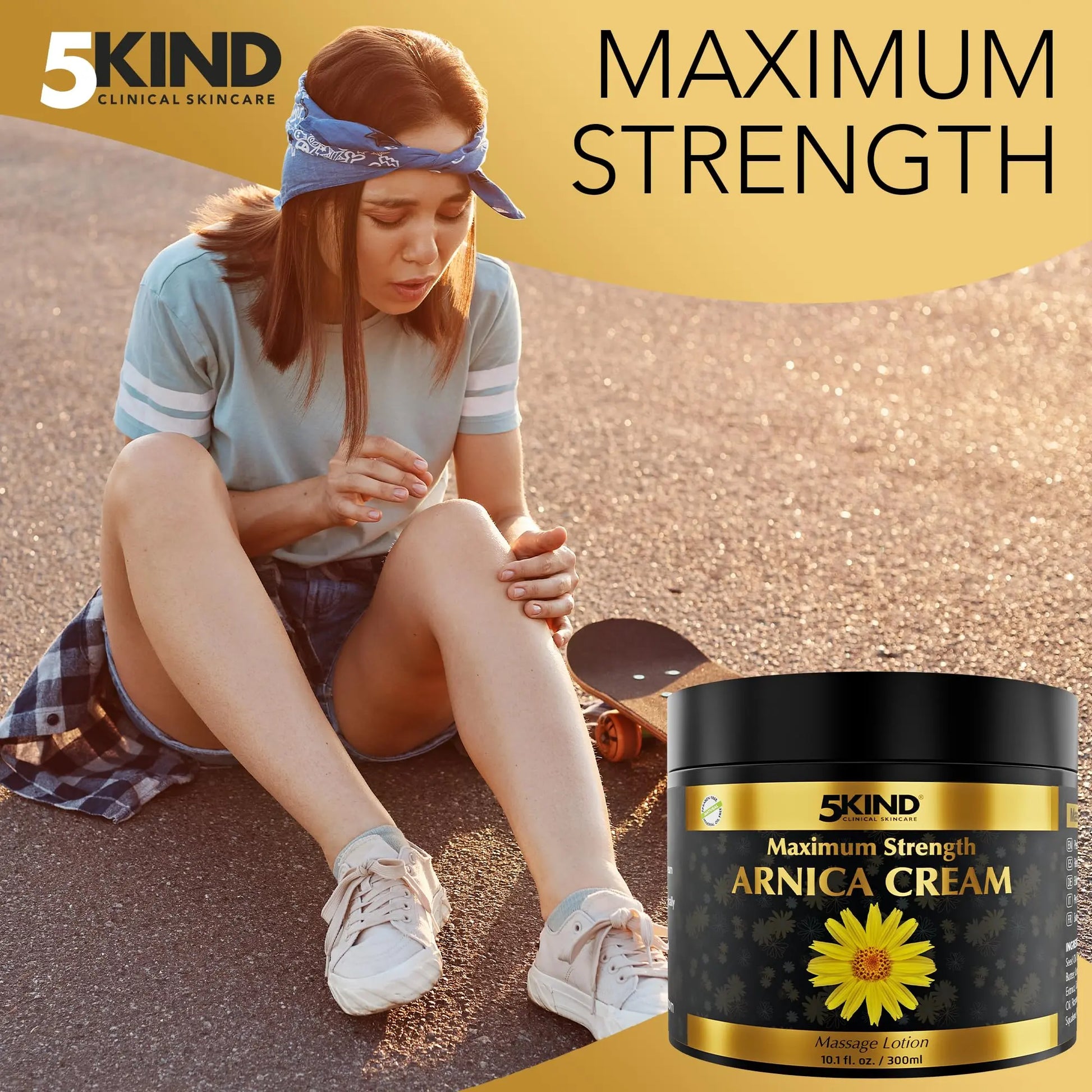 5kind Extra Strong Arnica Cream for Bruising and Swelling 10.1 Fl Oz - Arnica Bruise Cream Extra Strength Fast Healing Thin Skin - High Concentration Arnica Montana Extract for Bruises-Natural Formula 5kind clinical skincare uk supplements