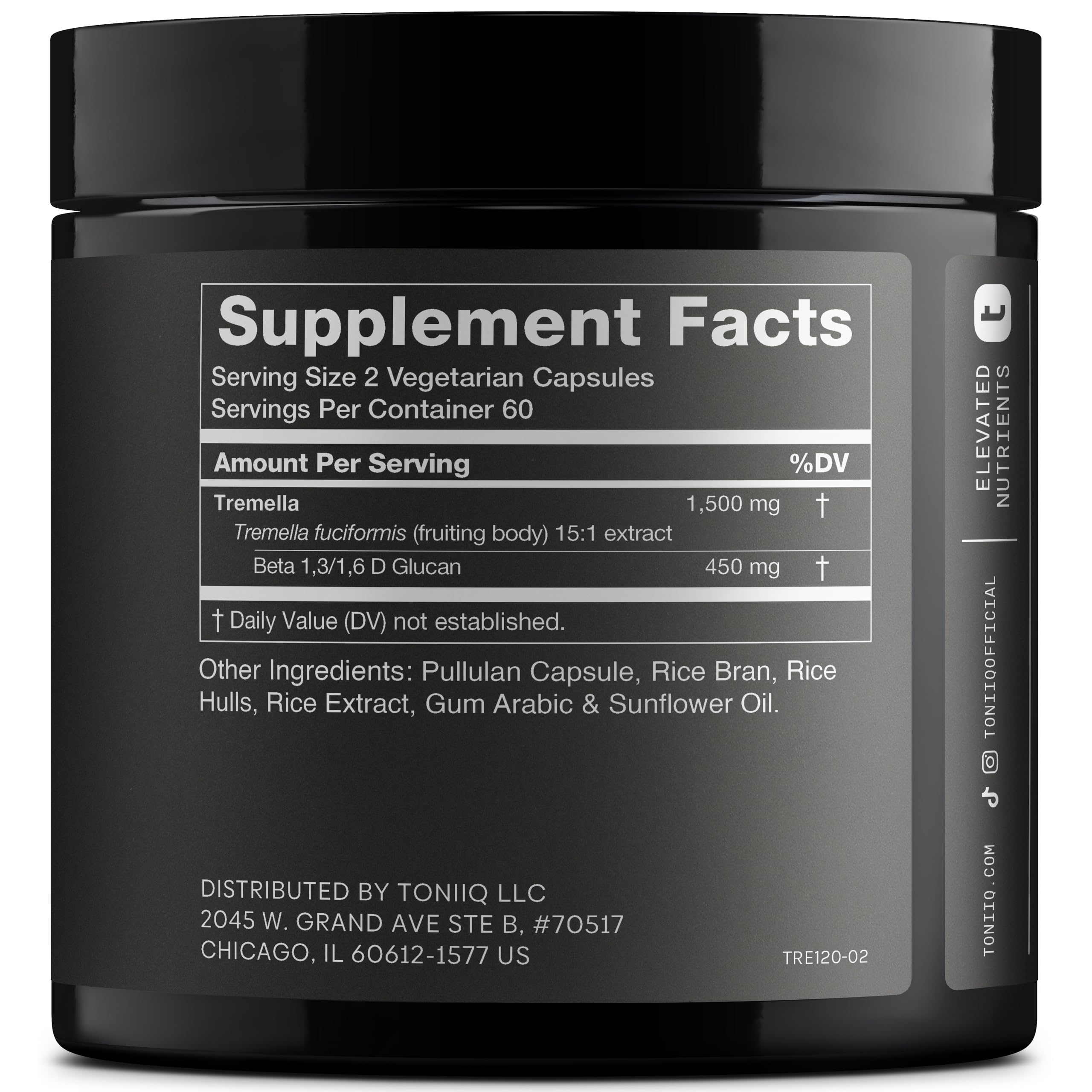 Tremella Mushroom Ultra High Potency 15:1 Extract with 30% Beta Glucans - Pure & Concentrated Formula - Third-Party Lab Tested for Purity & Quality - 120 Capsules Toniiq uk supplements