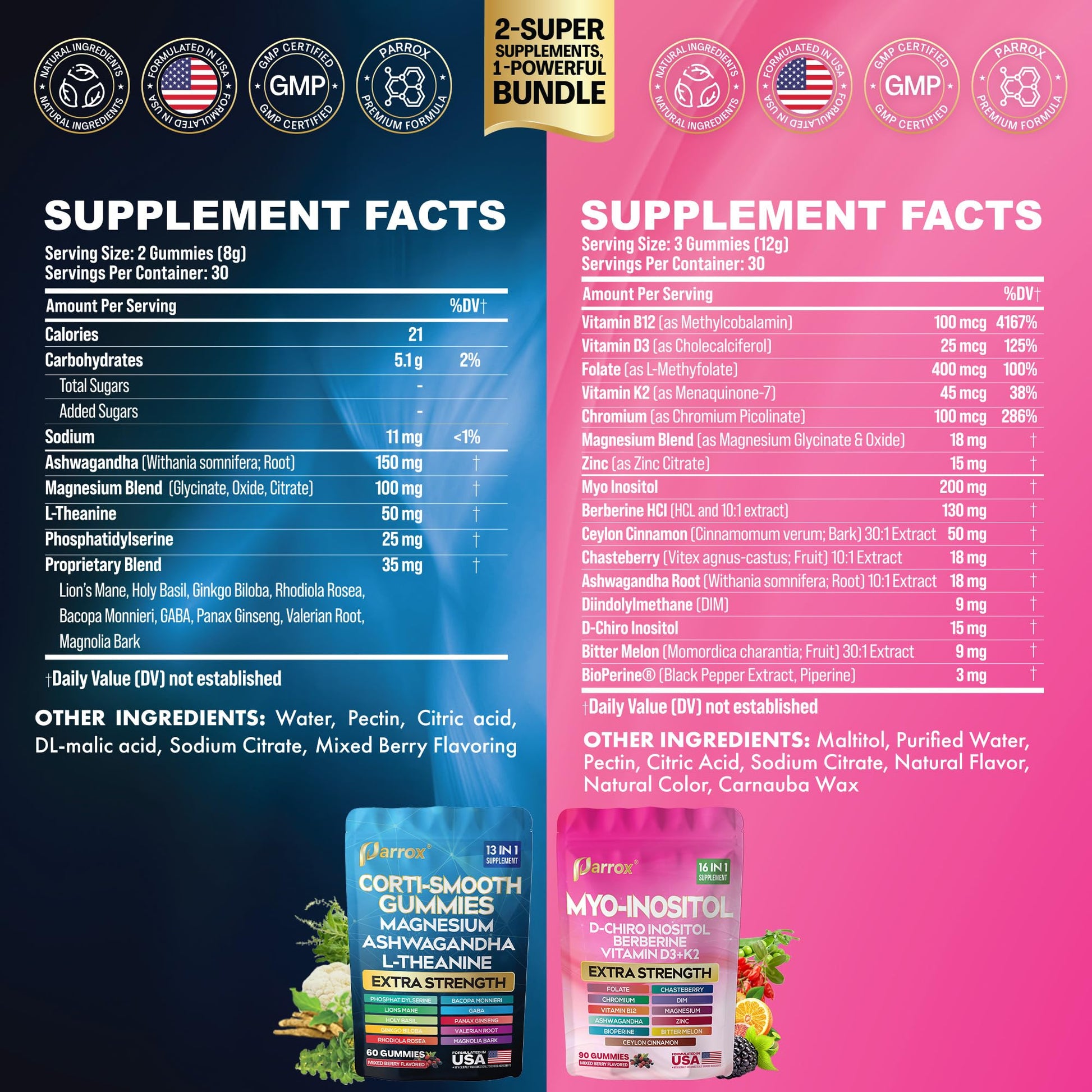 Soothe & Smooth Bundle Gummies - Cortisol & Myo-Inositol Supplement with D-Chiro Inositol, Berberine, Magenesium, Ashwagandha, L-Theanine, Vitamins D3+K2 & B12, Folate, Zinc Lion's Mane (150 Gummies) Parrox uk supplements