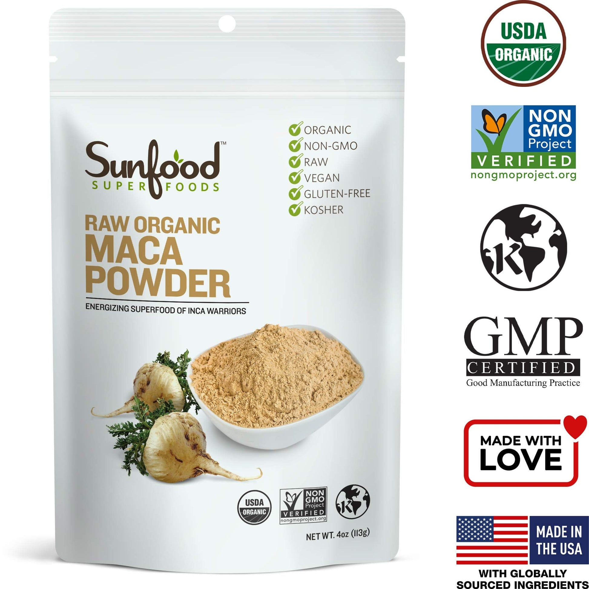 Sunfood Organic Maca Powder - Maca Root Powder, Maca Powder Organic, Maca Supplement for Men & Women with Adaptogens, Peruvian, Raw, Vegan, Premium Maca Powder - 4 Oz Bag Sunfood Superfoods uk supplements