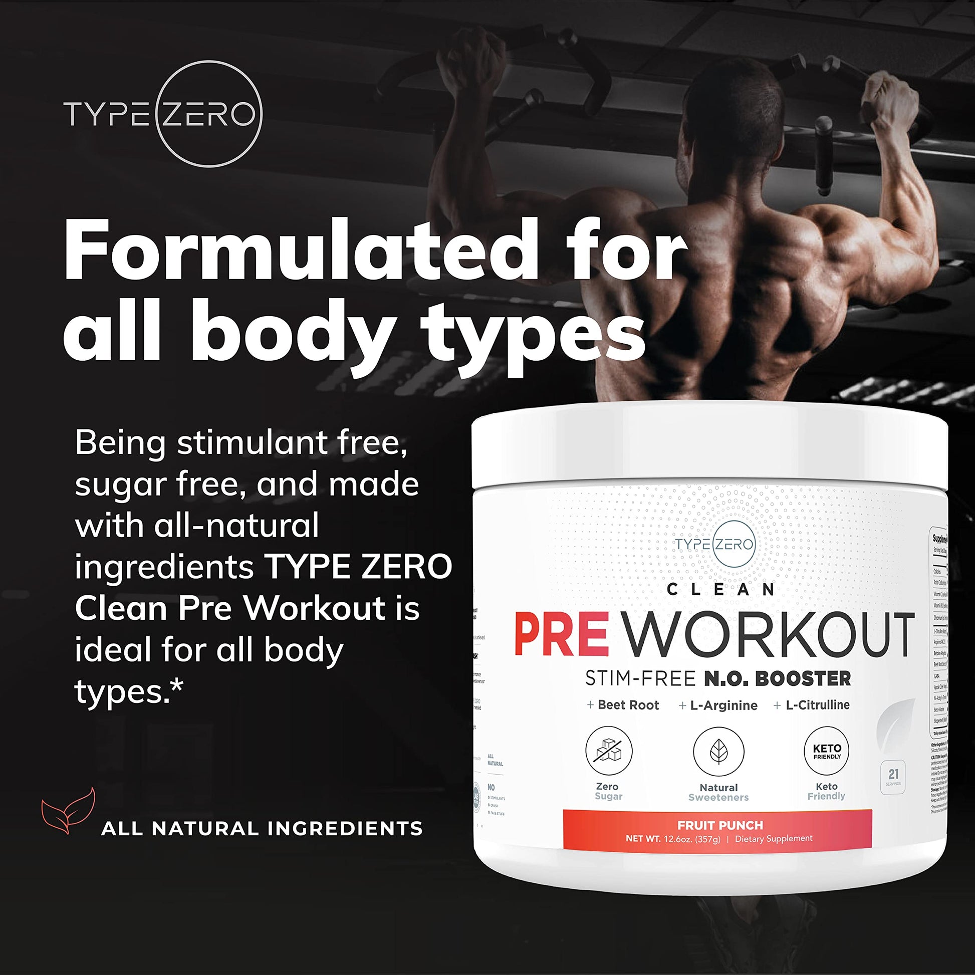 Ultra Clean Stim Free Pump Pre Workout + Nitric Oxide Booster (Fruit Punch) Beetroot, 7G Arginine Citrulline Malate, Betaine, Beta A, ACV+ - Sugar/Caffeine Free Natural Non Stim Preworkout Men & Women Type Zero uk supplements
