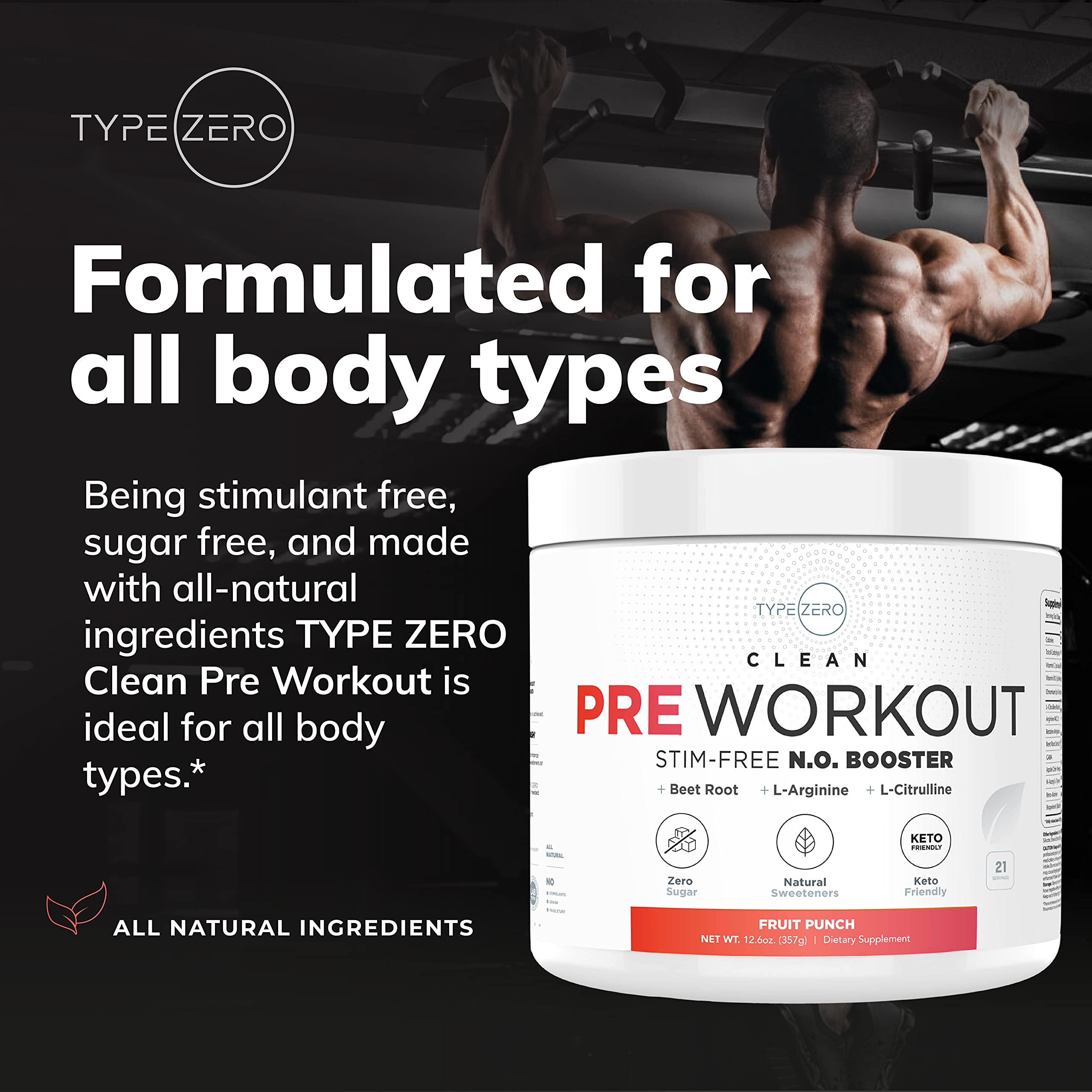 Ultra Clean Stim Free Pump Pre Workout + Nitric Oxide Booster (Fruit Punch) Beetroot, 7G Arginine Citrulline Malate, Betaine, Beta A, ACV+ - Sugar/Caffeine Free Natural Non Stim Preworkout Men & Women Type Zero uk supplements