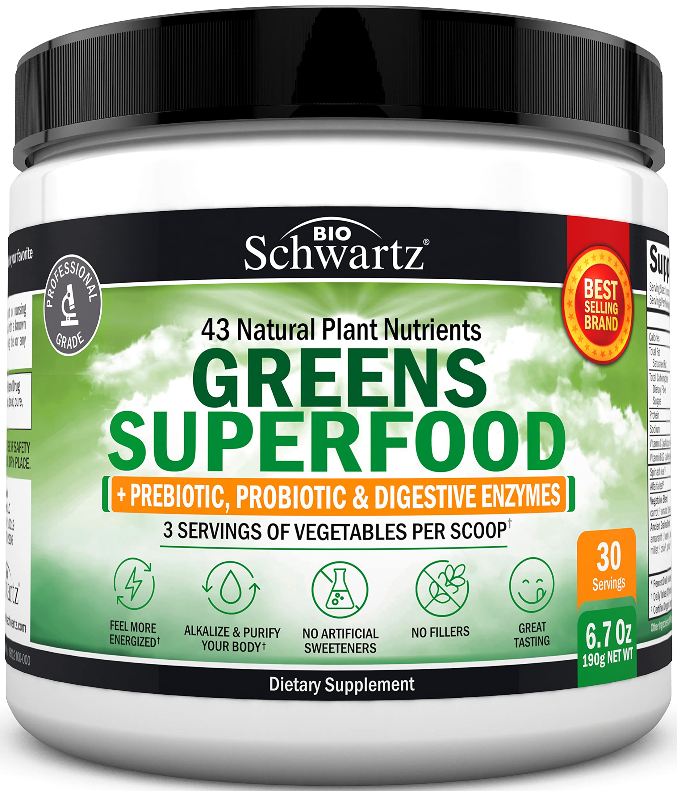 Super Greens Powder Superfood - Greens Powder with Probiotics Prebiotics Digestive BioSchwartz uk supplements