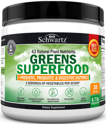Super Greens Powder Superfood - Greens Powder with Probiotics Prebiotics Digestive BioSchwartz uk supplements