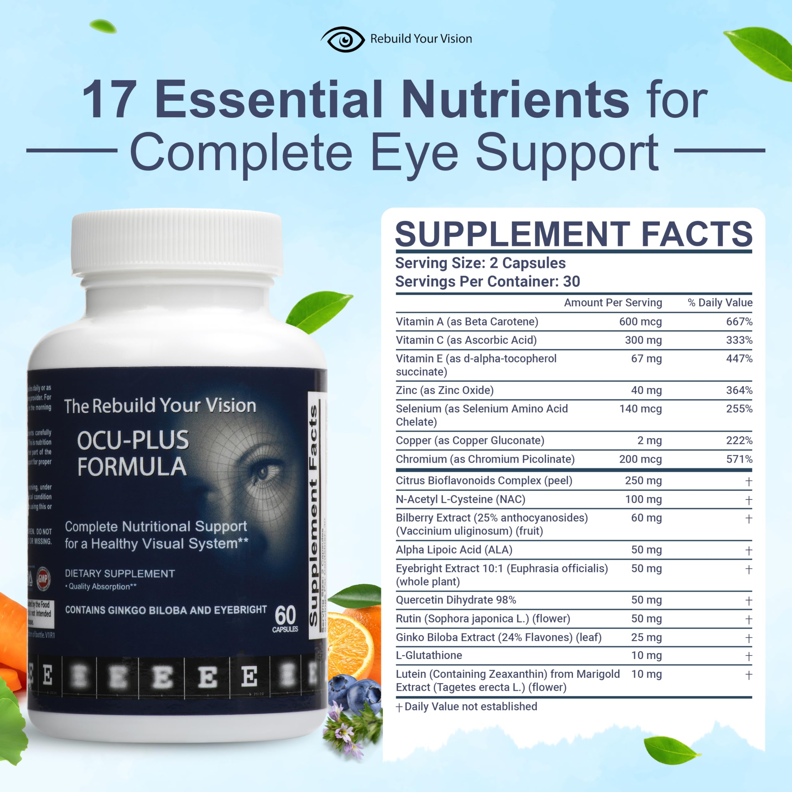 Rebuild Your Vision Ocu-Plus Formula – Eye Health Supplement with Lutein & Zeaxanthin – Supports Visual Clarity, Night Vision & Macular Health – with Bilberry, Ginkgo Biloba & NAC – 60 Capsules Rebuild Your Vision uk supplements