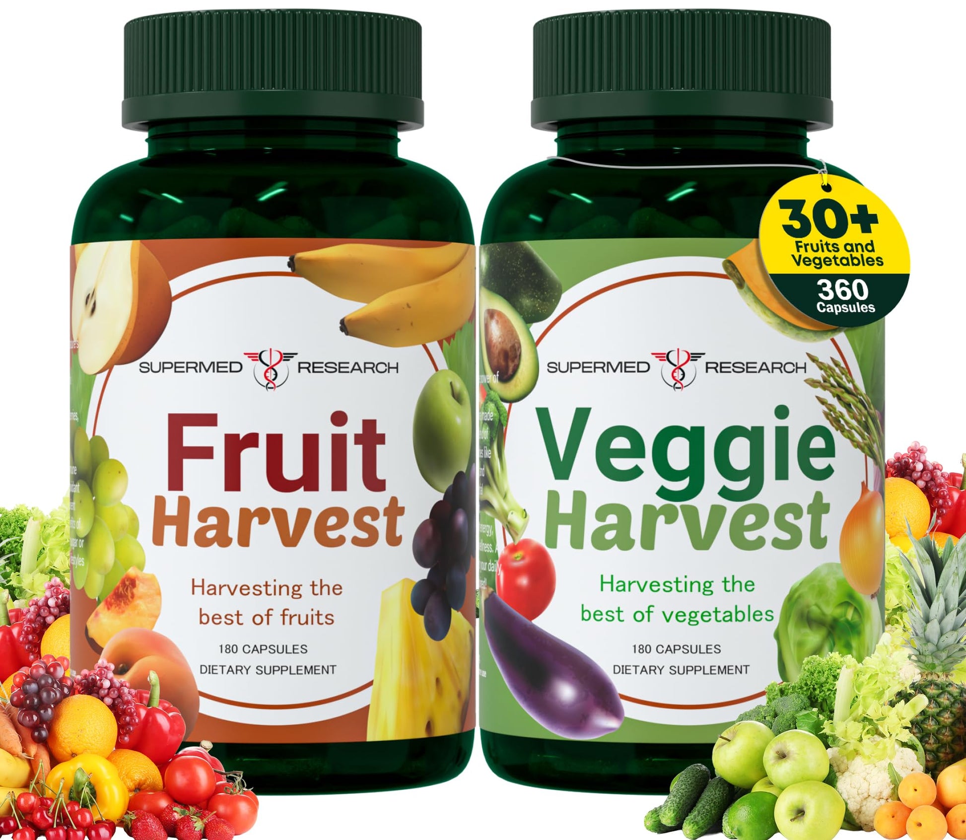 Supermed Research Fruits and Vegetables Supplements – 2 Pack Combination Fruit & Veggies Supplement – Whole Food Vitamins & Minerals for Adults – Superfood Veggie Vitamins for Adults (180 x 2, 360 Ct) Supermed Research uk supplements