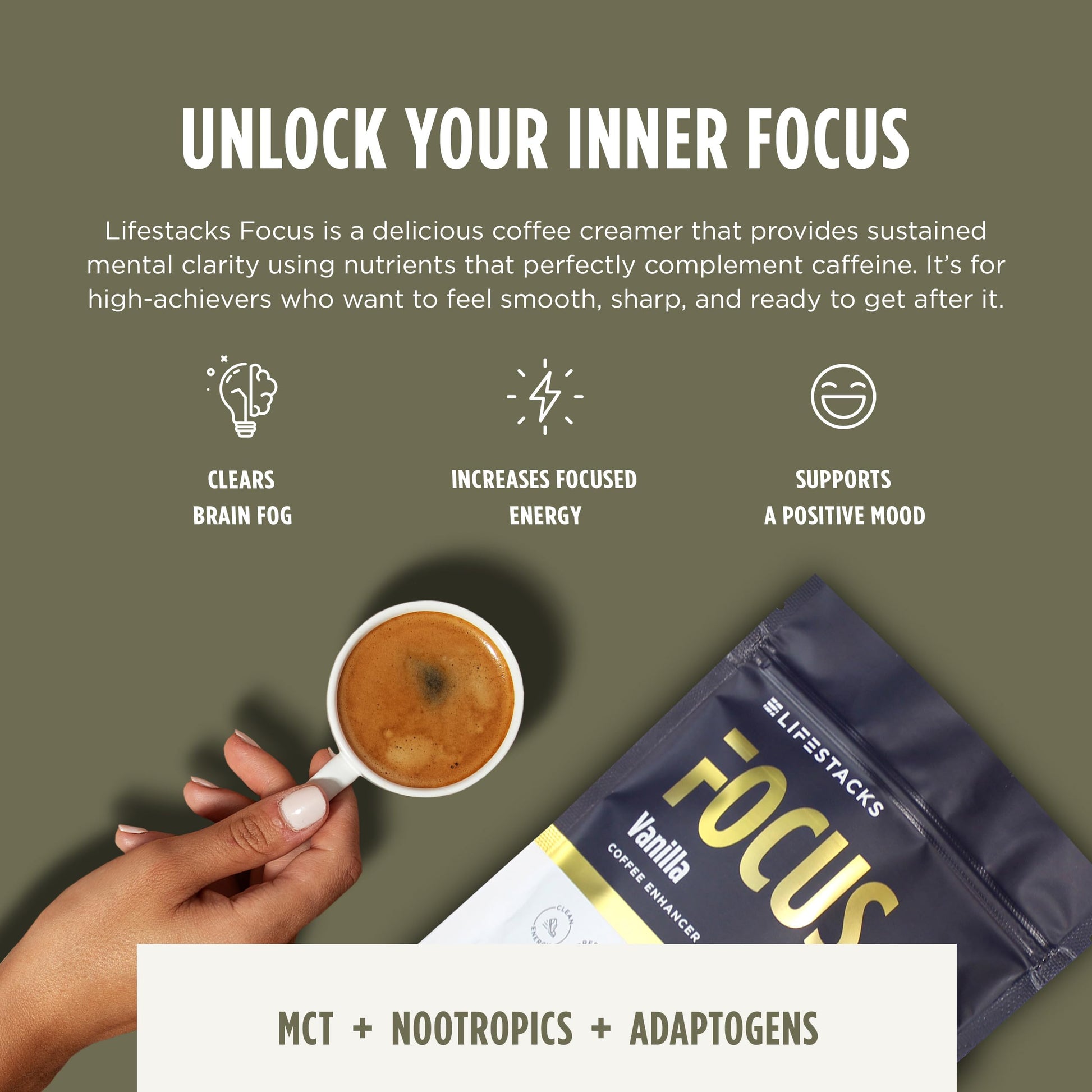 LIFESTACKS Focus Coffee Creamer for Energy & Clarity - MCT Powder + Nootropics + Adaptogens - Boost Productivity Without Jitters or Crash - Keto, Vegan, 0 Sugar - with Taurine, L-Tyrosine, Rhodiola LIFESTACKS uk supplements