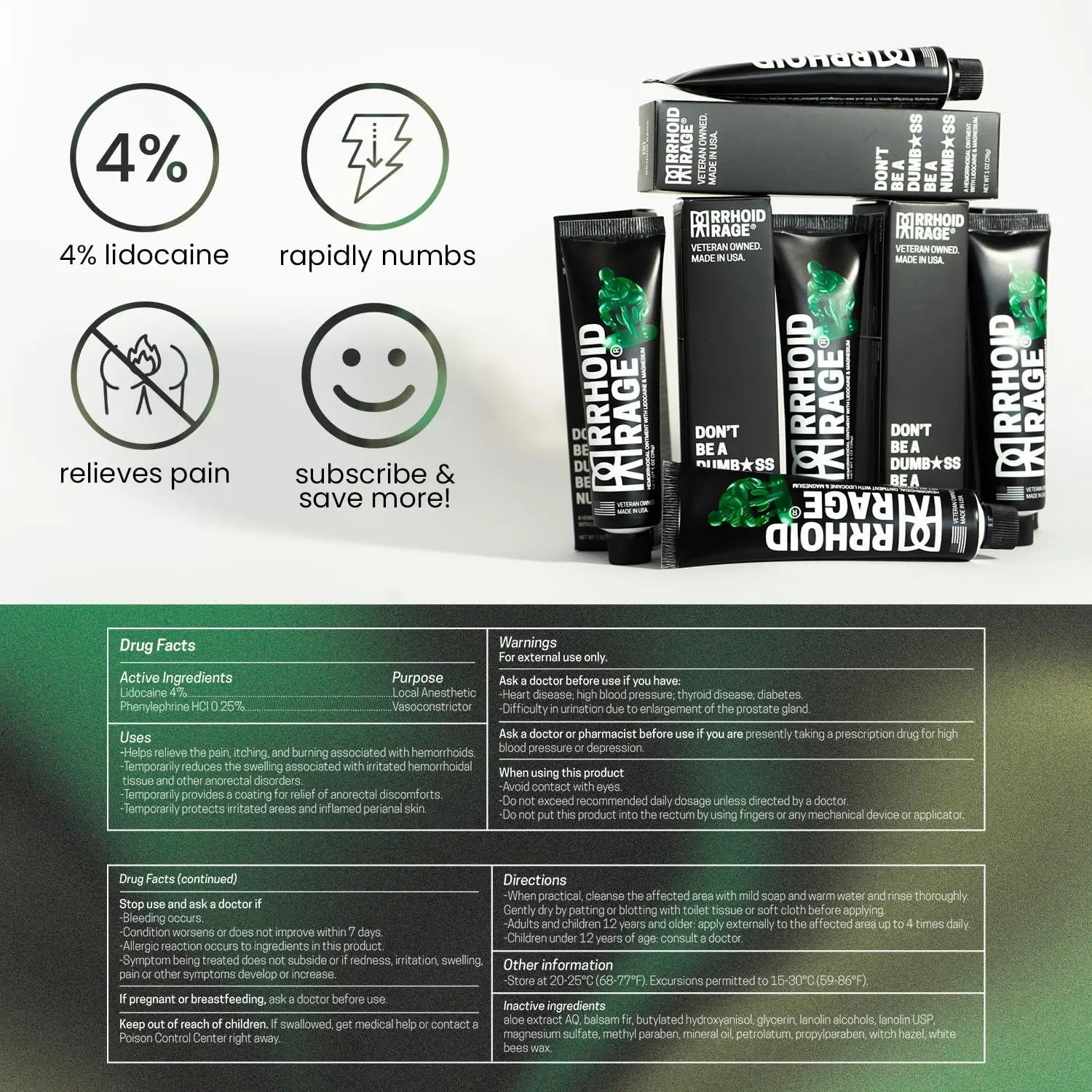 Hemorrhoid Ointment - Fissure and Hemorrhoid Treatment with Lidocaine, Aloe Extract, Magnesium Sulfate, Balsam Fir, Fast Acting Hemorrhoid Cream for Itching, Swelling and Maximum Pain Relief (1-Pack) Rrhoid Rage uk supplements