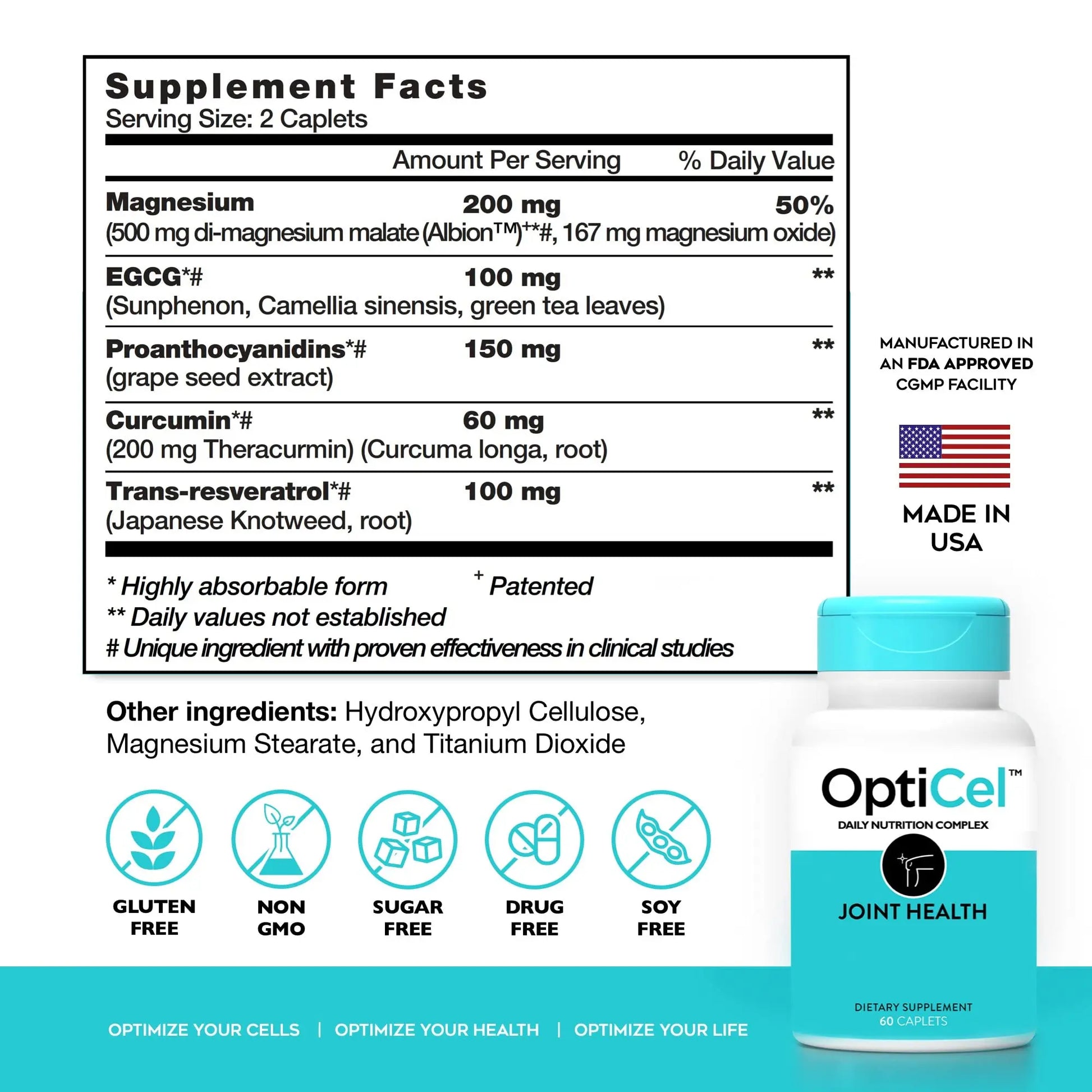 OptiCel Joint Health - Joint Support Supplement, Promotes Easy Movement, Joint Pain Supplement, Supports Muscle Health & Mobility, All Natural, Plant-Based & Non-GMO, 60 Capsules OptiCel uk supplements